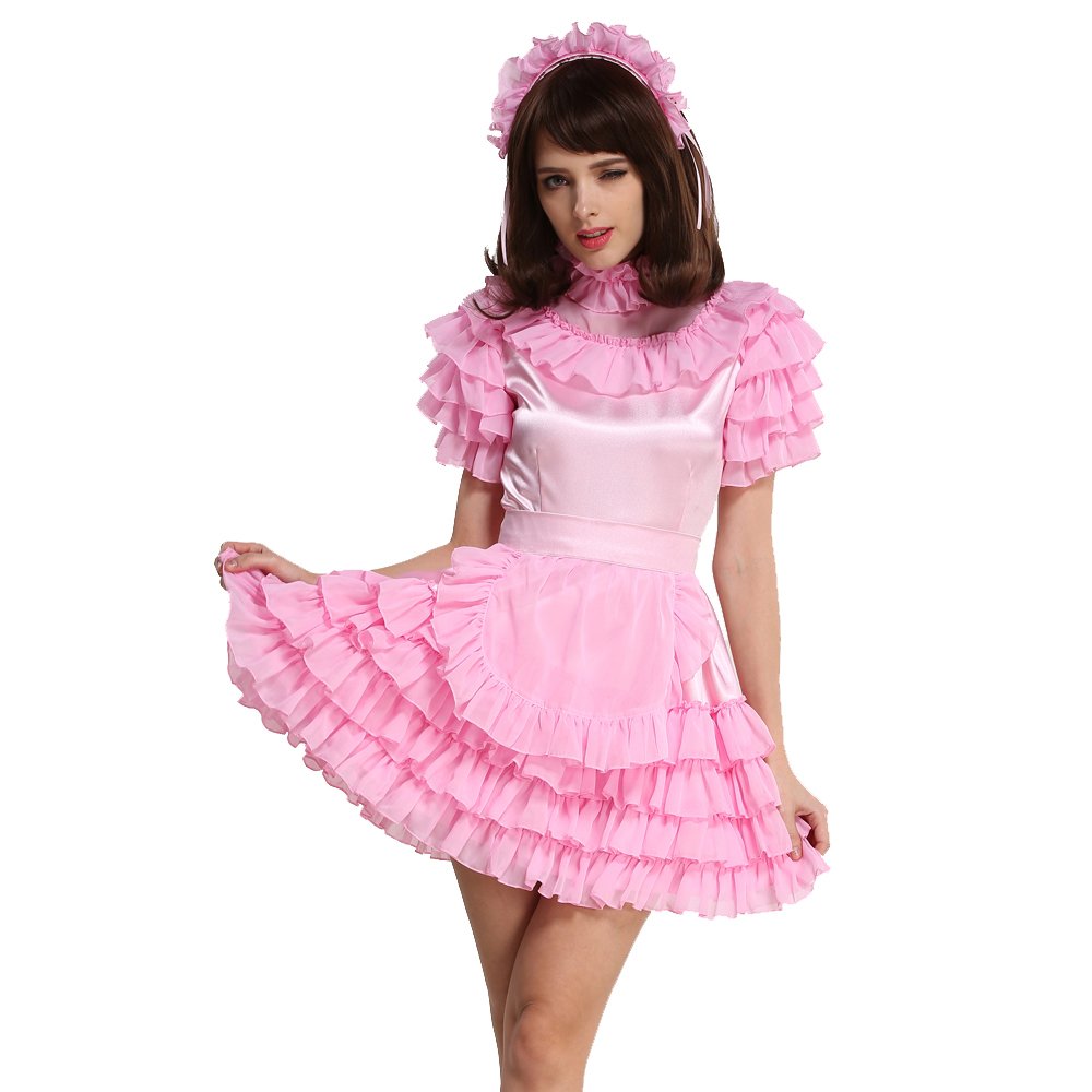 Lockable Light Pink Maid Dress Uniform for Women - Elegant Costume for Cosplay, Halloween & Role-Playing