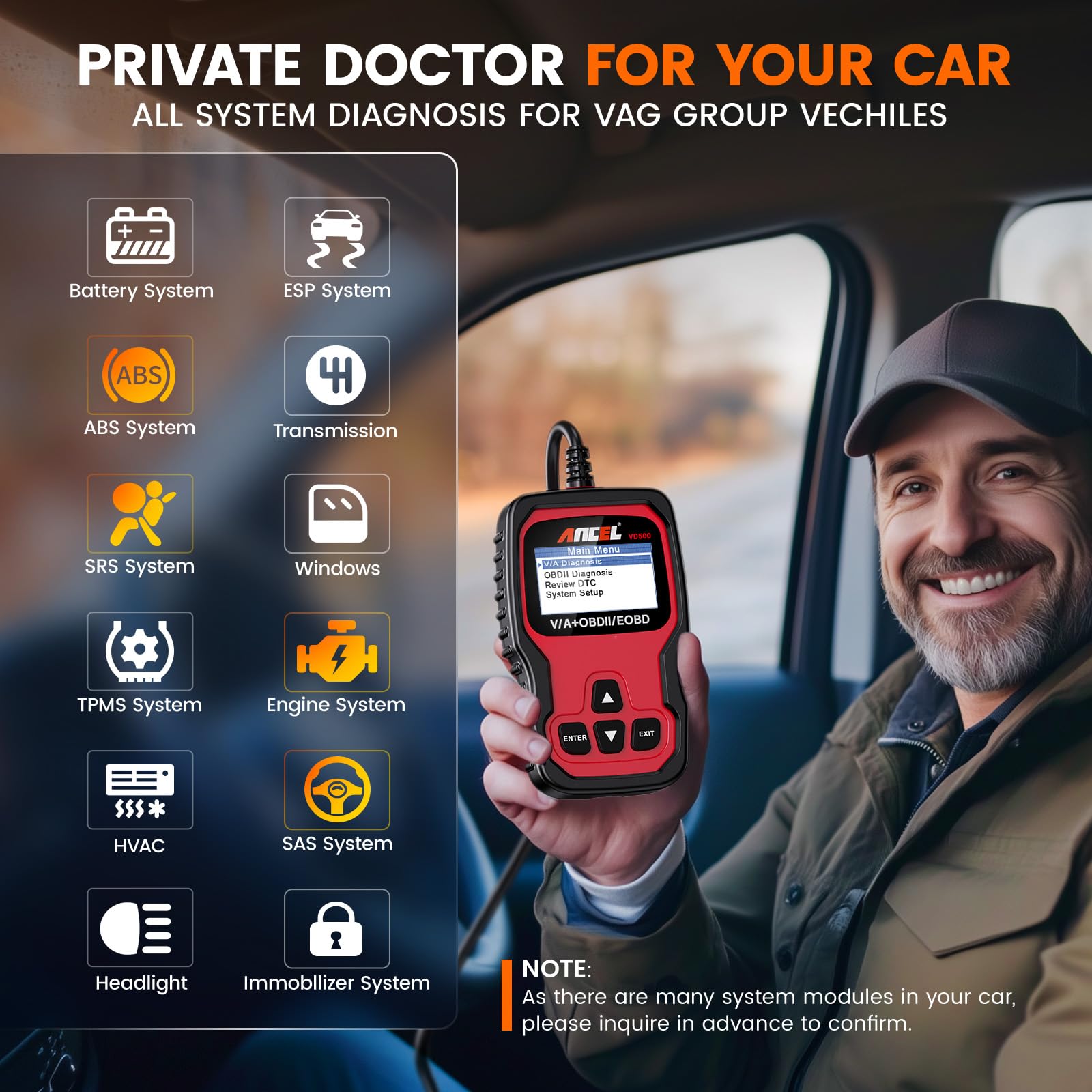ANCEL PB100 Automotive Power Circuit Probe Tester with VD500 OBD2 Scanner - VAG Engine, EPB, ABS, SRS Code Reader for Oil, Throttle & Brake Reset - Professional Car Diagnostic Tool for Mechanics & DIY Auto Repair