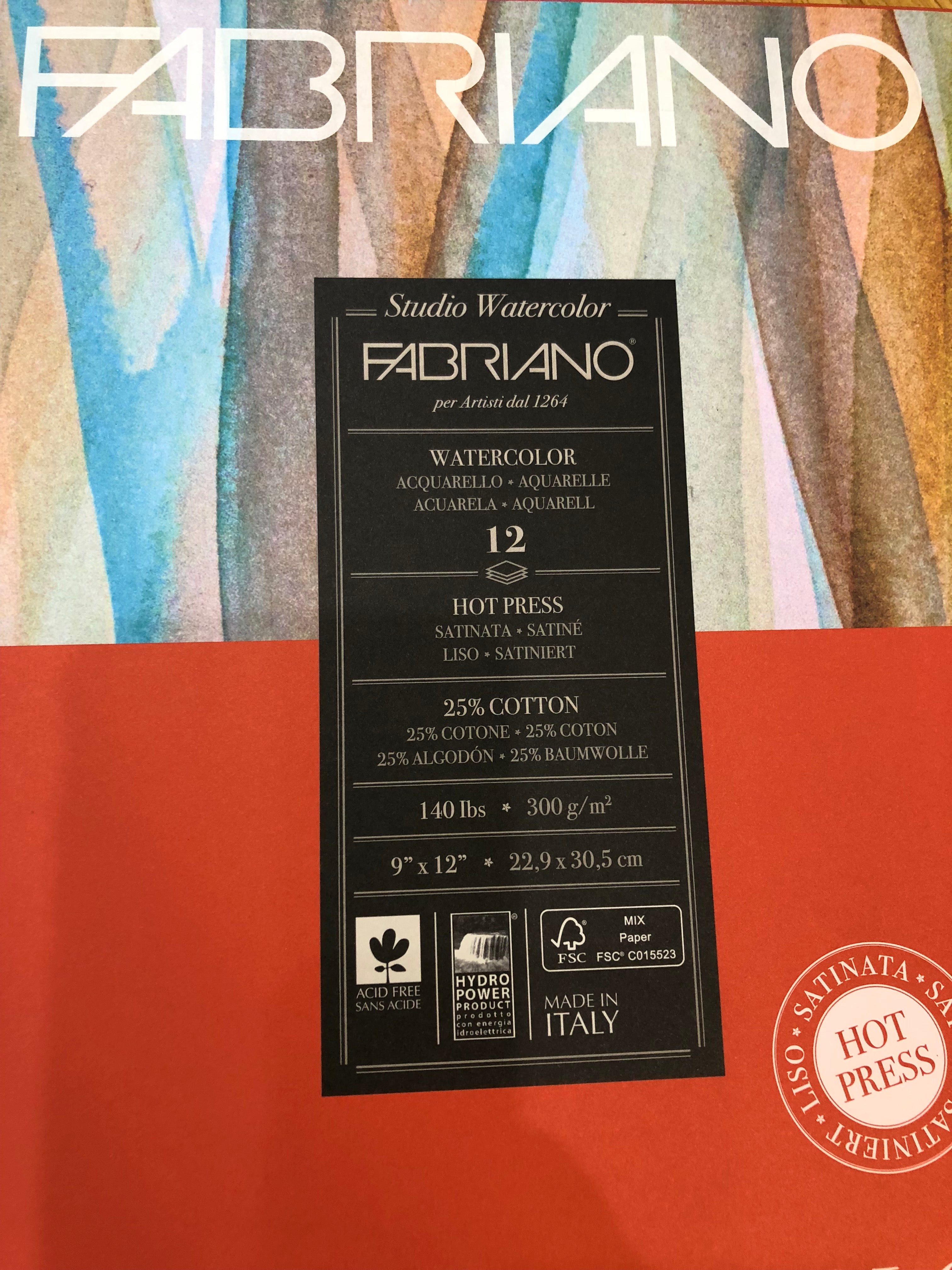 Fabriano Studio Watercolor Paper - 12 Sheets, Hot Press, 140lb/300gsm - Premium Acid-Free Paper for Artists, Painting, Calligraphy & Mixed Media Projects