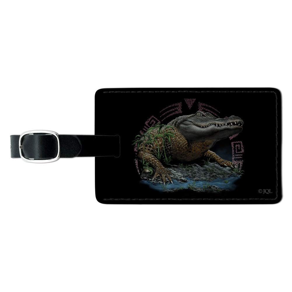 Aztec Alligator Gator Rectangle Leather Luggage Tag - Durable Suitcase ID Card Holder for Travel Bags & Carry-Ons - Perfect for Business Trips, Vacations & Airport Identification