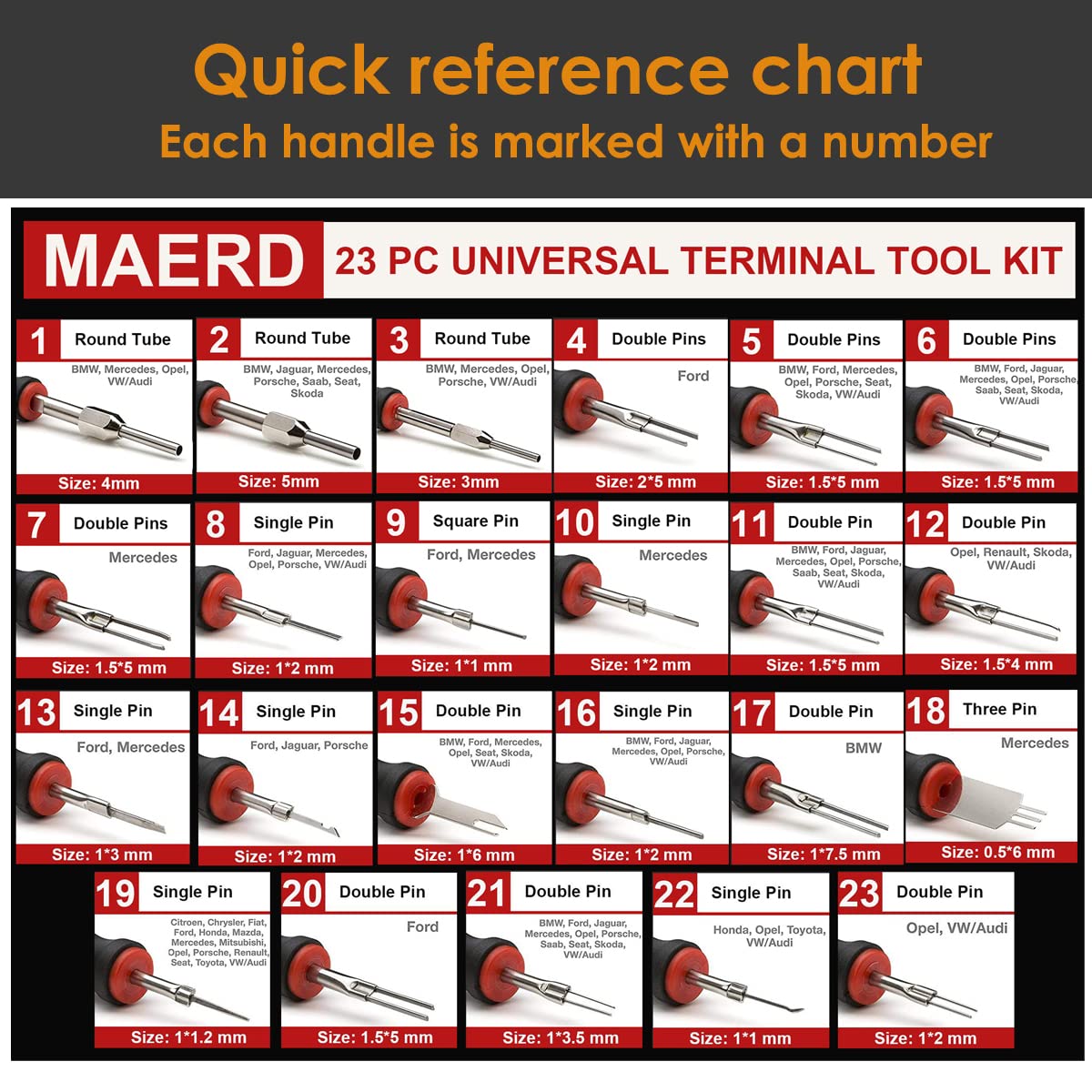 Maerd 23-Piece Universal Vehicle Terminal Removal Tool Kit - Automotive Pin & Depinning Tool Set with Carrying Case | Ideal for Car Repairs, Electrical Work & DIY Auto Maintenance