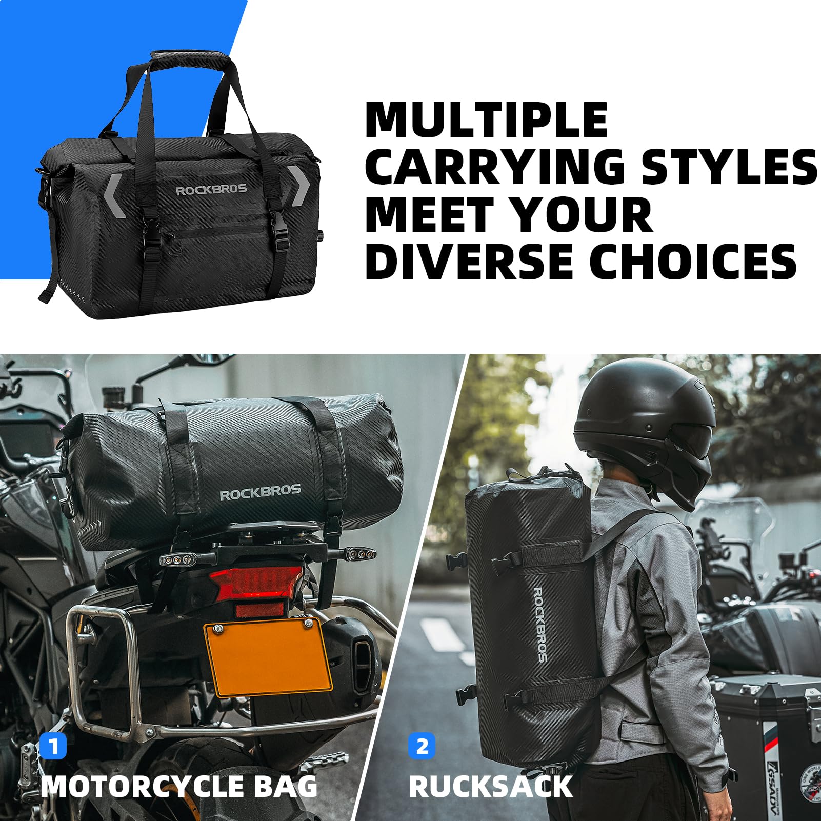 ROCKBROS Waterproof Duffel Bag 20-60L - Heavy Duty Motorcycle Dry Bag for Travel, Boating, Kayaking, Camping & Fishing - Outdoor Adventure Gear for Men & Women - Perfect for Road Trips, Water Sports & Hiking