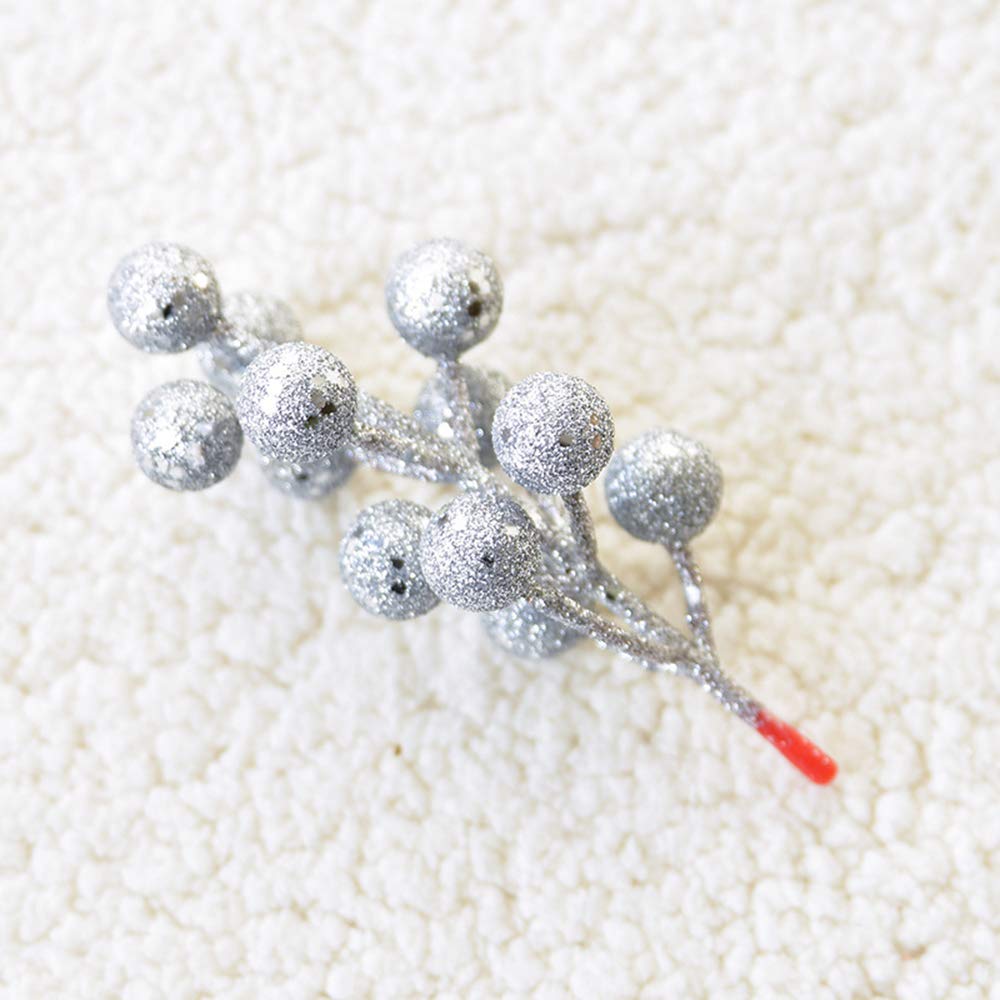 Greatstar Artificial Berry Branches with Glitter Powder - Realistic Fake Berry Decor for Christmas, Home, and Party (Red, Silver, Gold) - 15-Pack Set - Perfect for Holiday Centerpieces, Wreaths, and Tabletop Decorations