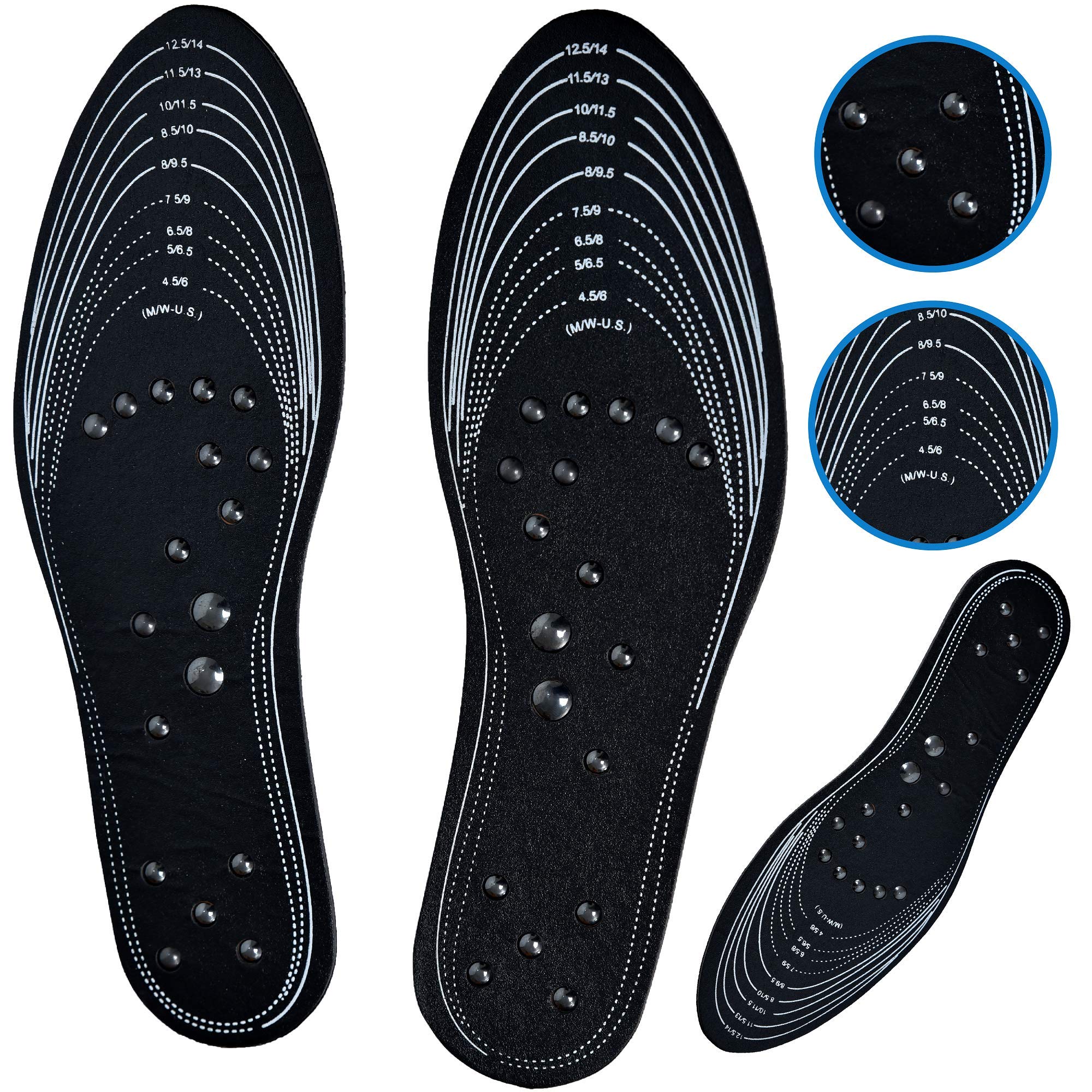 Carespot Magnetic Acupressure Massage Insoles for Men & Women - Reflexology Foot Therapy Pain Relief Shoe Insoles with Memory Foam | Unisex Orthotic Support for Plantar Fasciitis, Heel Spurs & Foot Fatigue - Perfect for Work, Running & Daily Comfort (Black)