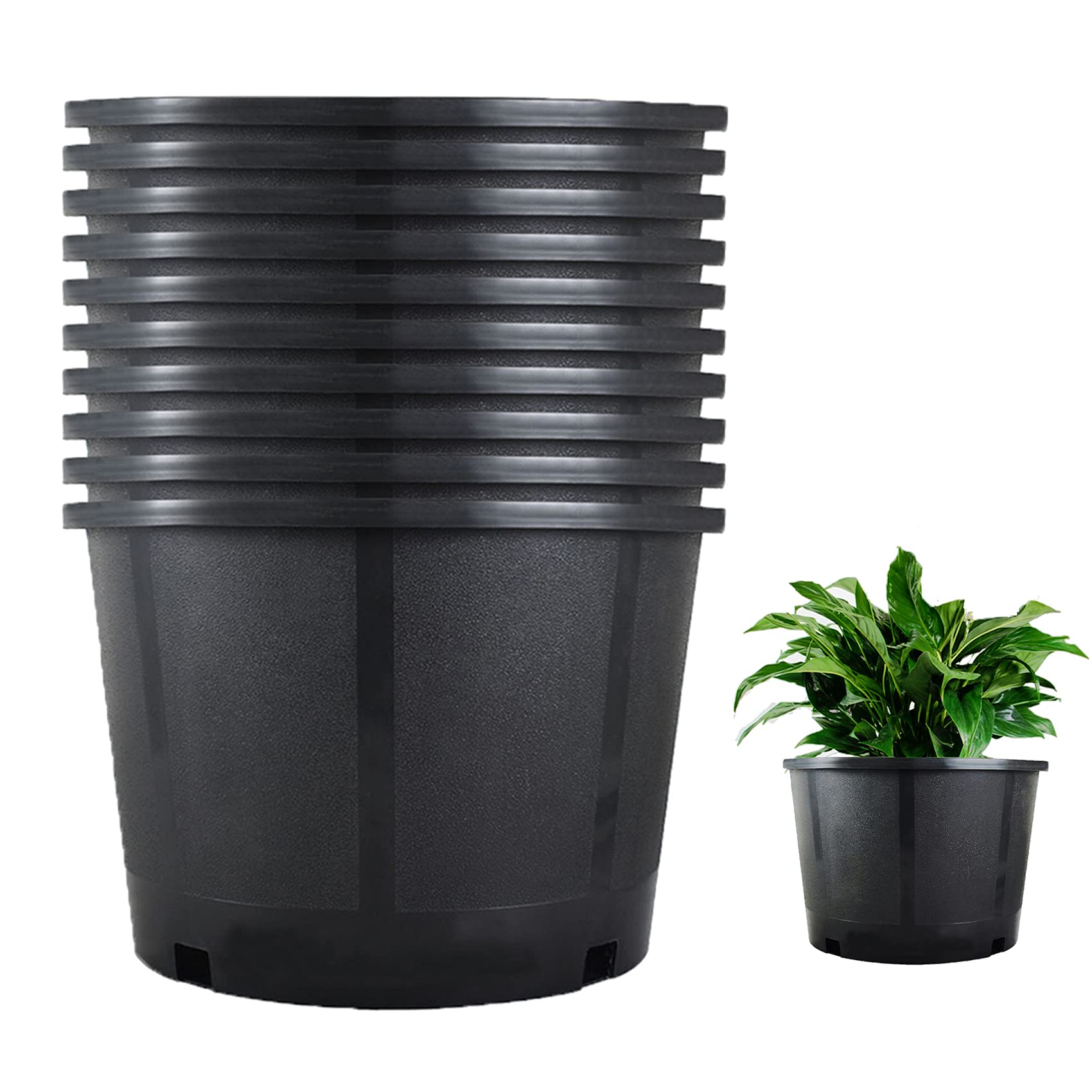 10-Pack 10 Gallon Plastic Plant Pots with Drainage Holes - Durable Injection Molded Flower Planters for Indoor & Outdoor Plants, Vegetables, Seedlings - Perfect for Garden, Nursery, Home Decor & Urban Gardening