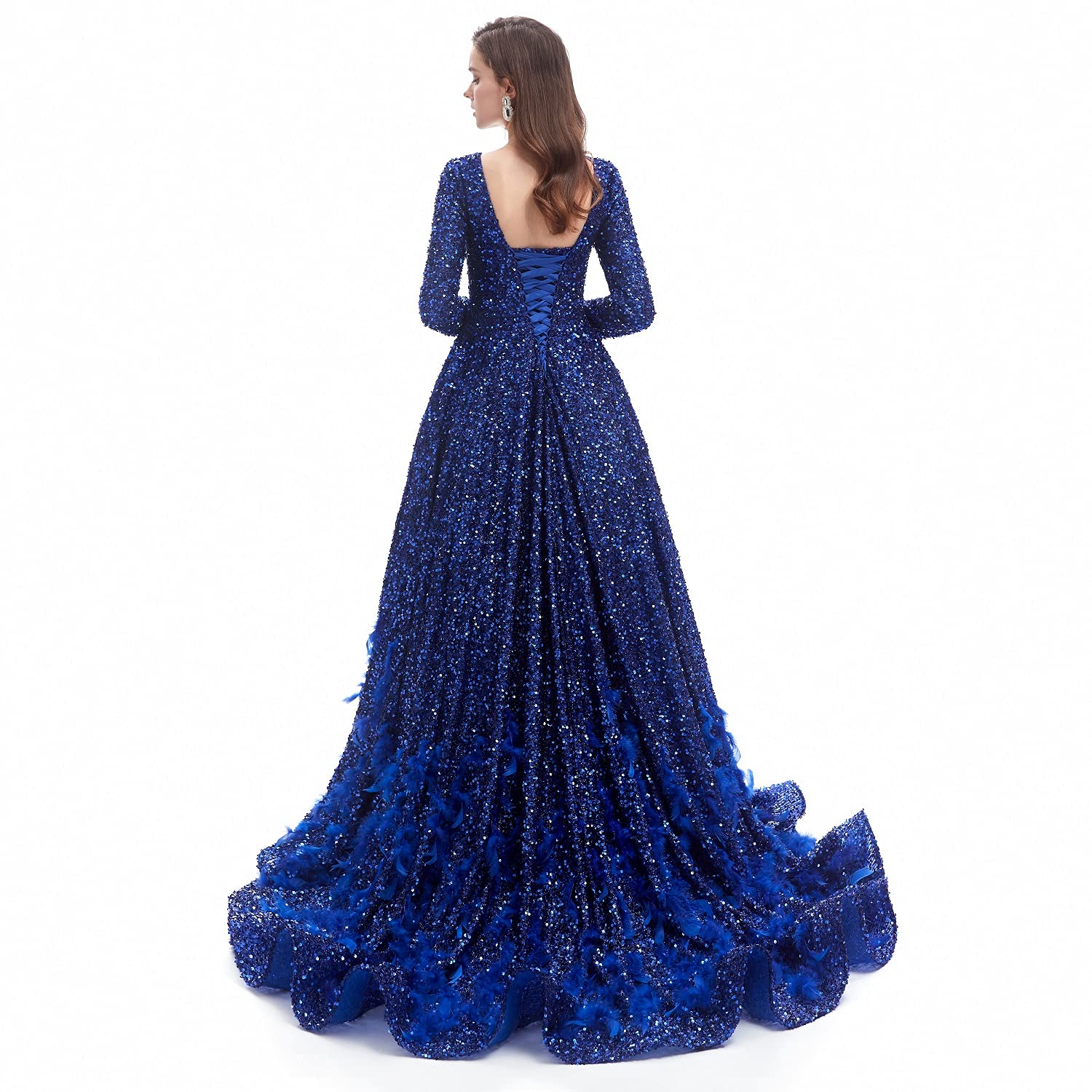 Elegant Women's Sequin Evening Gown with Chapel Train - Luxury Prom Dress for Formal Events, Weddings & Special Occasions