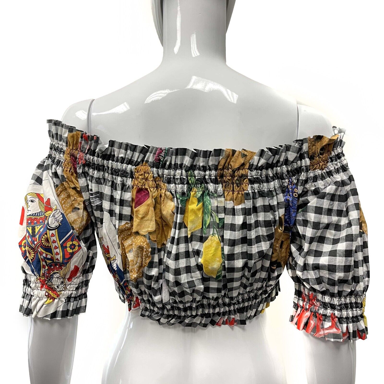 Dolce & Gabbana Women's Off Shoulder Plaid Gingham Print Cotton Cropped Top Size IT 42 (US 6) - Perfect for Summer Outfits, Beach Vacations & Date Nights
