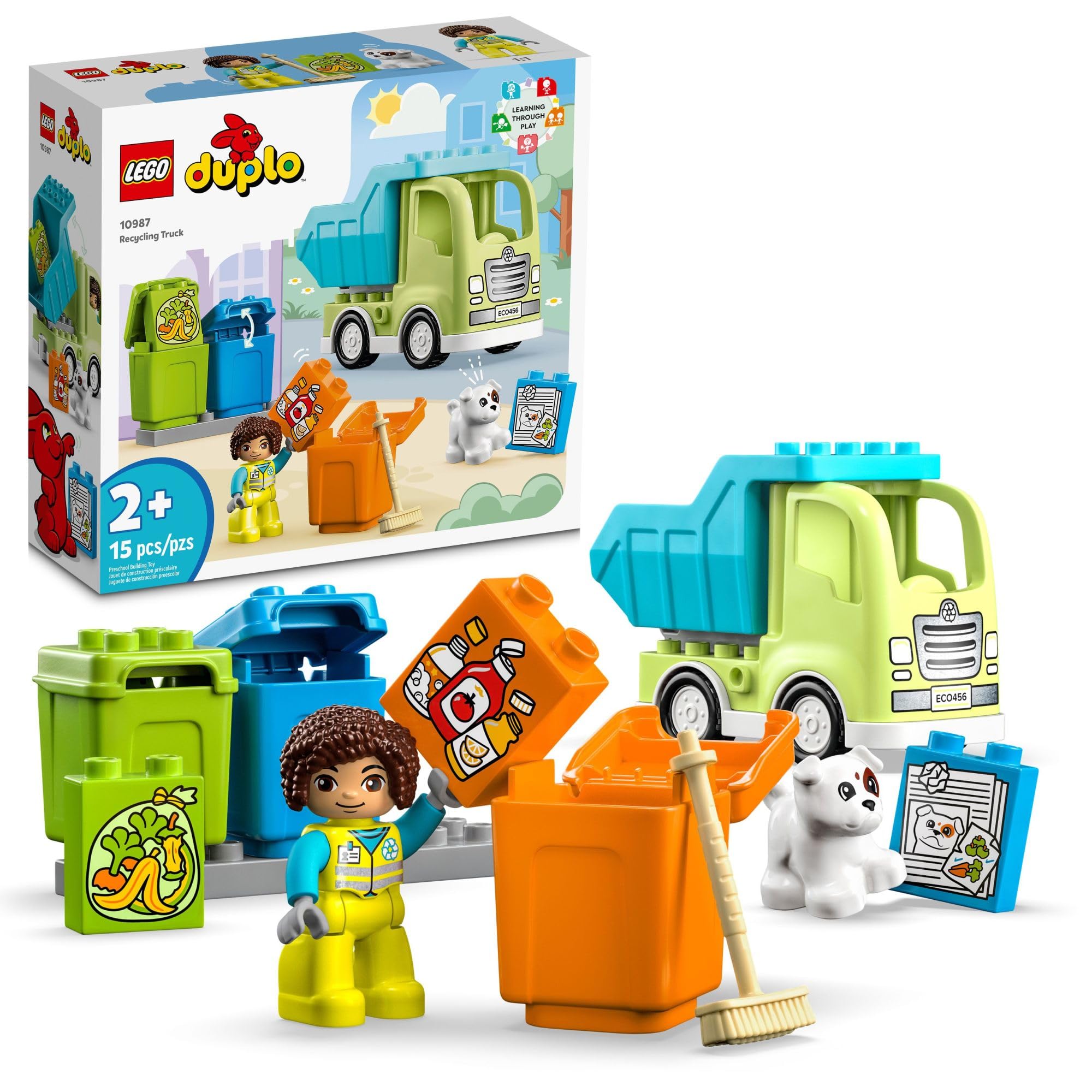 LEGO DUPLO Town Recycling Truck 10987 Building Toy Set - STEM Educational Construction Kit for Toddlers Ages 2+ | Creative Birthday Gift for Boys & Girls | Includes 3 Sorting Bins for Recycling Fun | Perfect for Pretend Play & Environmental Learning