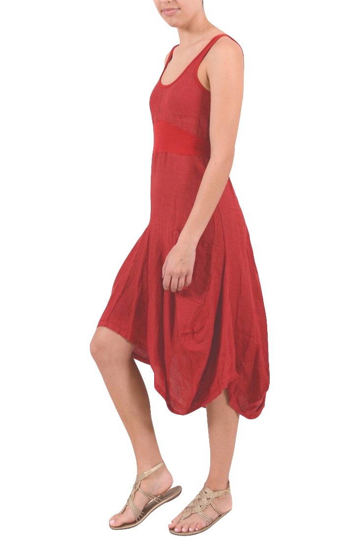 Inizio Linen 2 Pocket Dress - Women's Casual Summer Midi Dress with Pockets | Perfect for Beach, Vacation & Everyday Wear