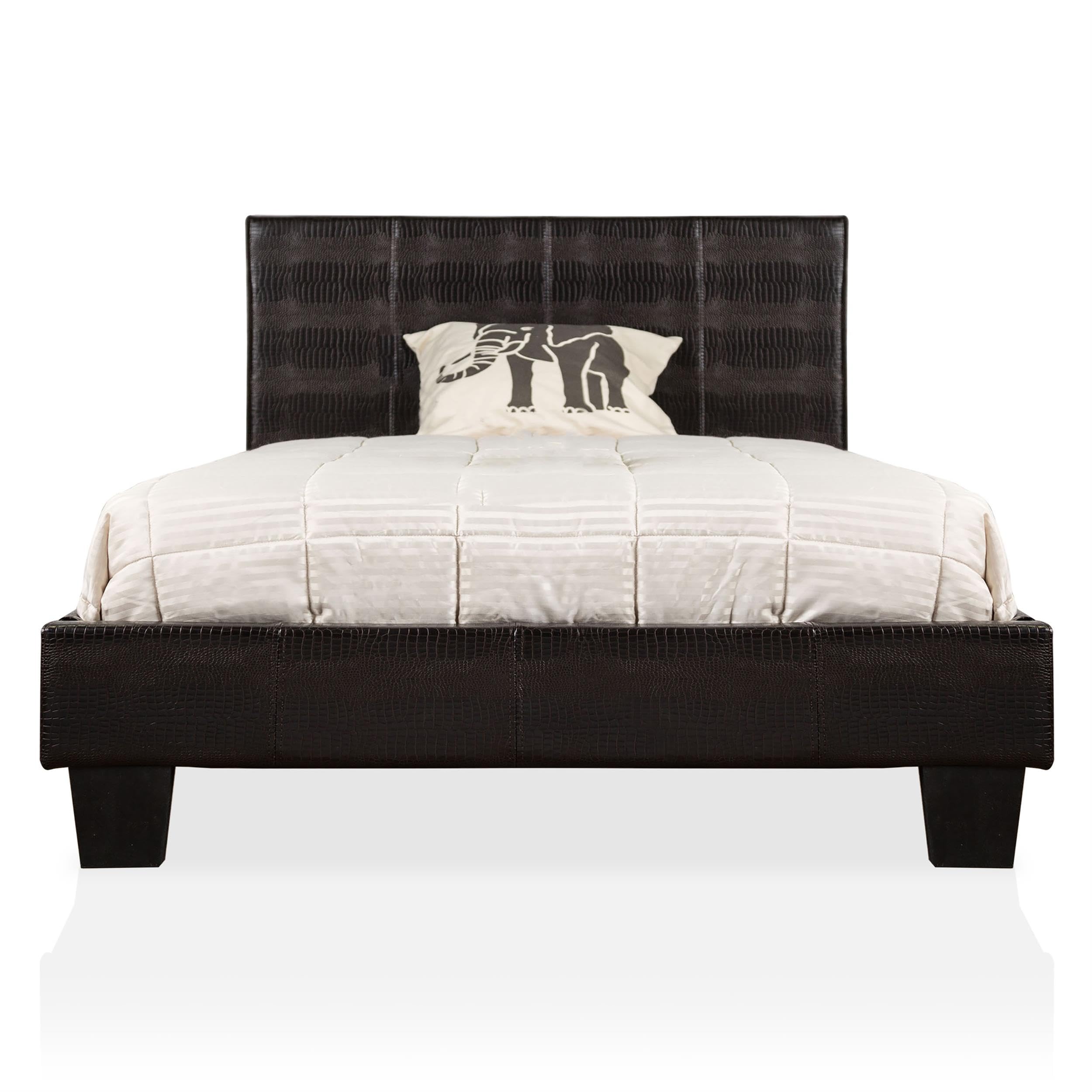 Furniture of America Hariett Full Size Leatherette Platform Bed Frame - Black Upholstered Modern Bedroom Furniture for Small Spaces & Guest Rooms