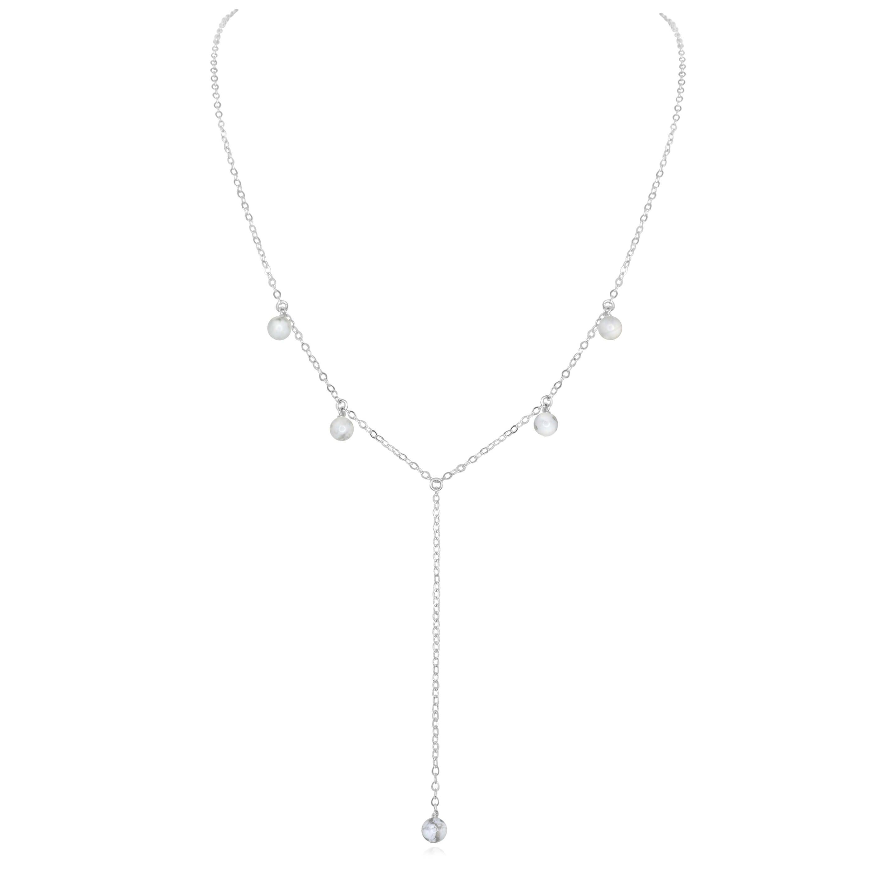 White Howlite Boho Lariat Necklace for Women - Elegant Long Y-Shape Beaded Choker with Tassel - Perfect for Boho Style, Yoga, Meditation & Everyday Wear