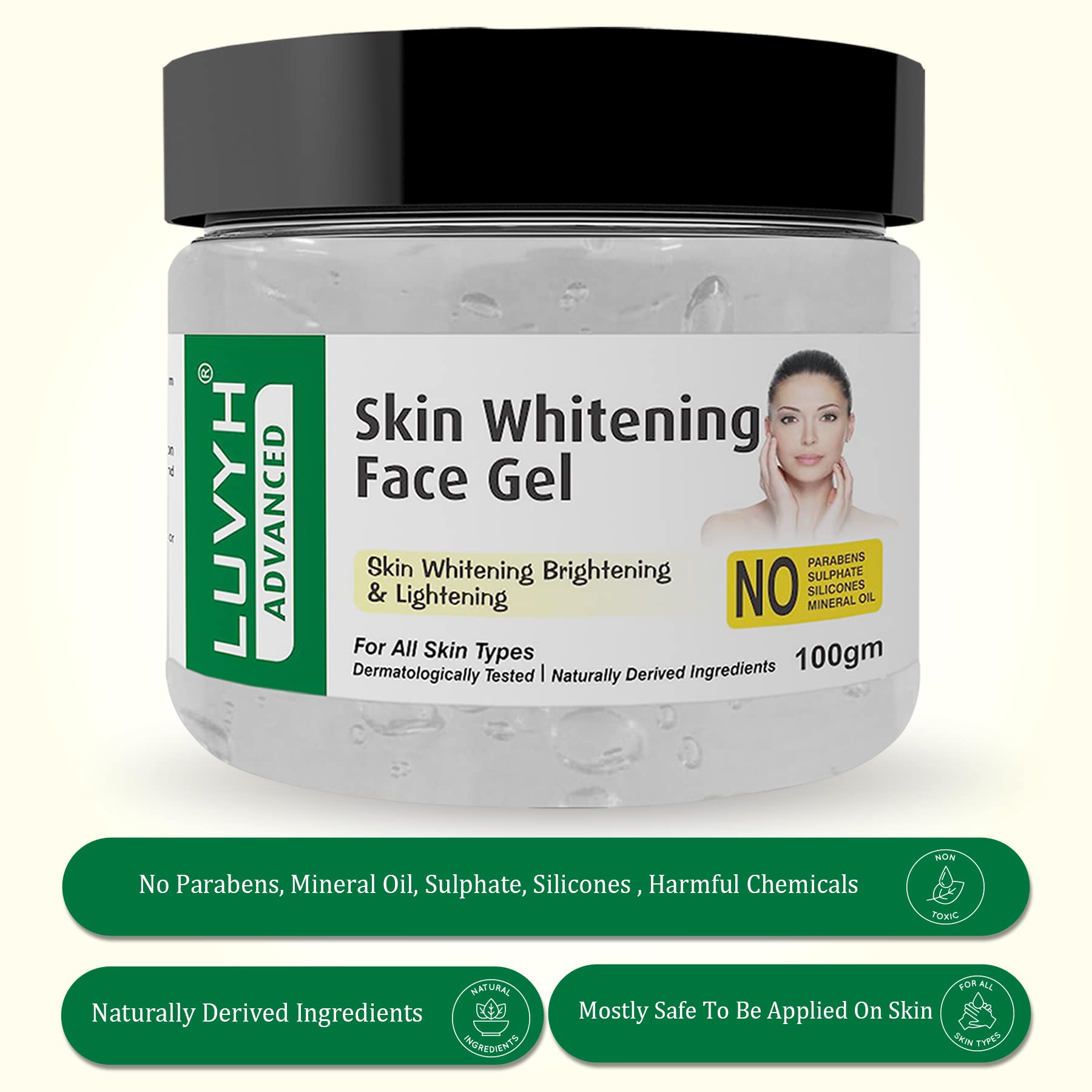 Luvyh Skin Whitening Face Massage Gel 200g (Pack of 2) - Brightening & Hydrating Facial Treatment for Glowing Skin | Perfect for Daily Skincare Routine & Spa Night