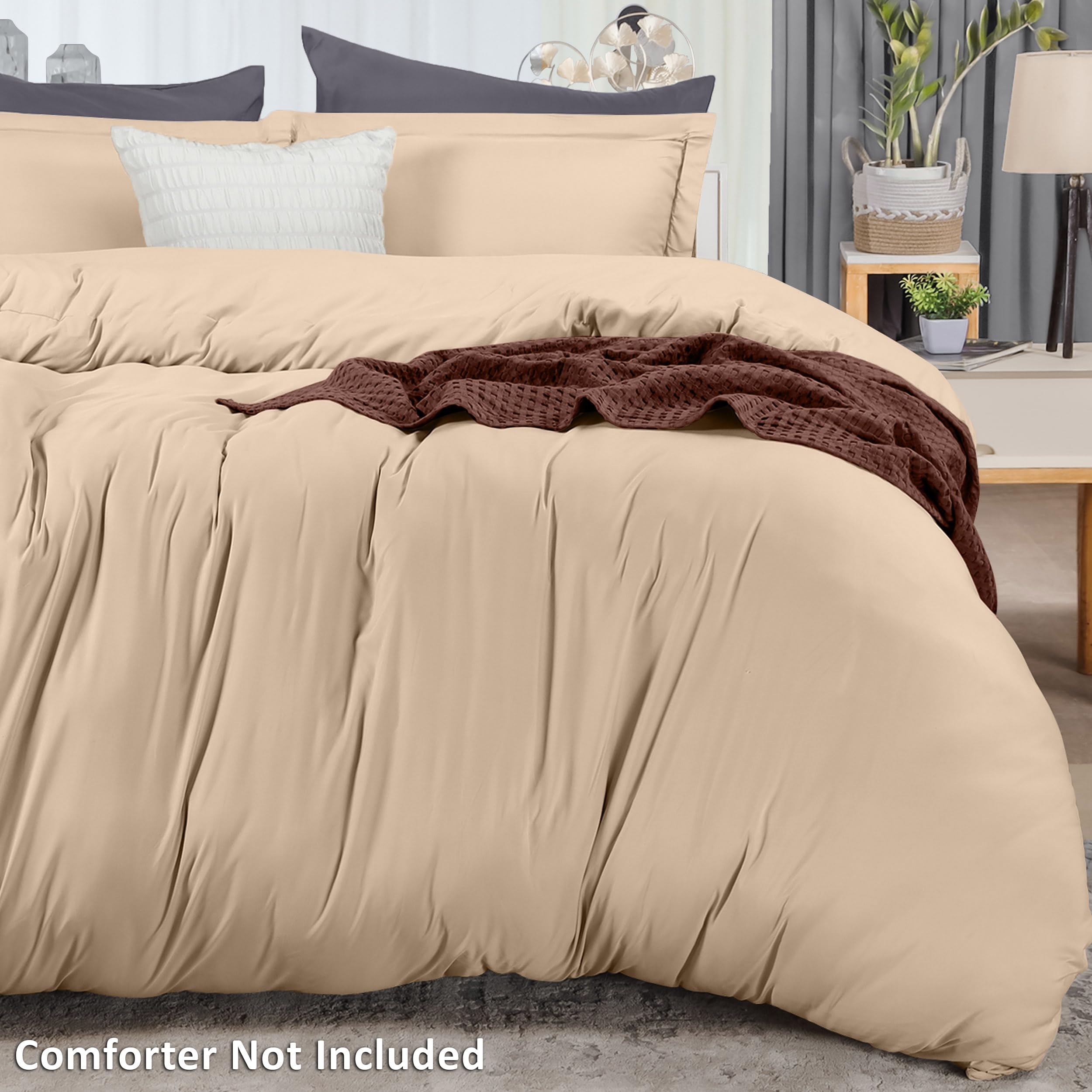 Utopia Bedding Queen Size Duvet Cover Set - 3 Piece Soft Brushed Microfiber Comforter Cover with Zipper Closure & 2 Pillow Shams (90x90 Inches, Beige) - Perfect for Cozy Bedroom, Guest Room & Hotel Stays