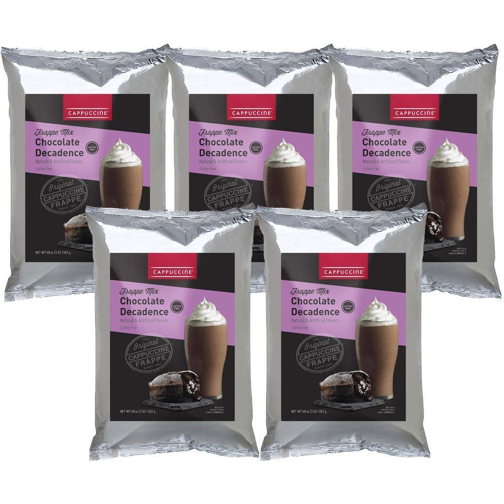 Premium Cappuccino Ice Coffee Frappe Mix - Chocolate Decadence Flavor (5 Bags) | Delicious Iced Coffee Drink for Home, Office & Cafes | Perfect for Summer Refreshment & Dessert Lovers