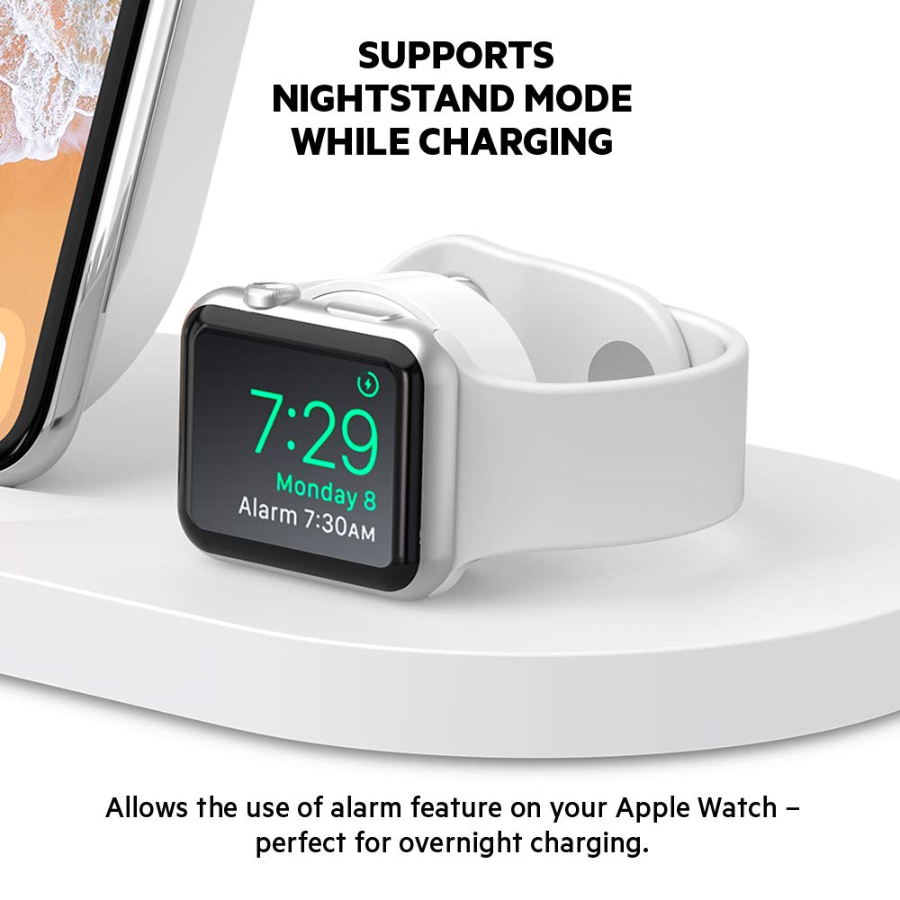 Belkin Boost Up 3-in-1 Wireless Charging Dock for iPhone 12/13/14/15 Pro Max & Apple Watch Series 9/8/7/SE - Fast Qi Charger with USB-A Port - White | Perfect for Bedside, Office & Travel Charging Station