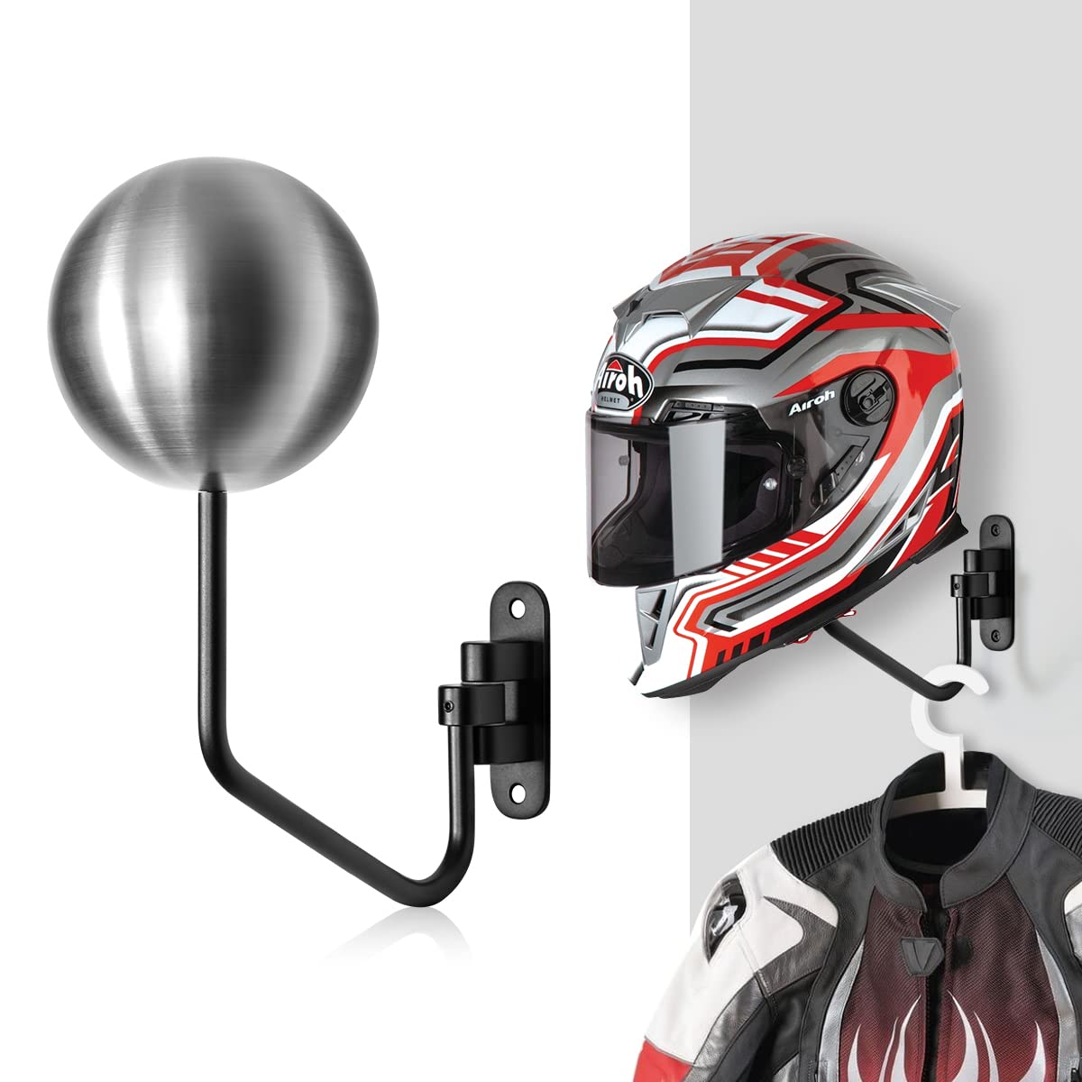 Magicfour Bike Helmet Holder - 180 Degree Rotating Motorcycle Helmet Rack with 2 Hooks for Helmets, Coats, Caps & Sports Gear - Perfect for Garage, Entryway & Bike Storage Organization