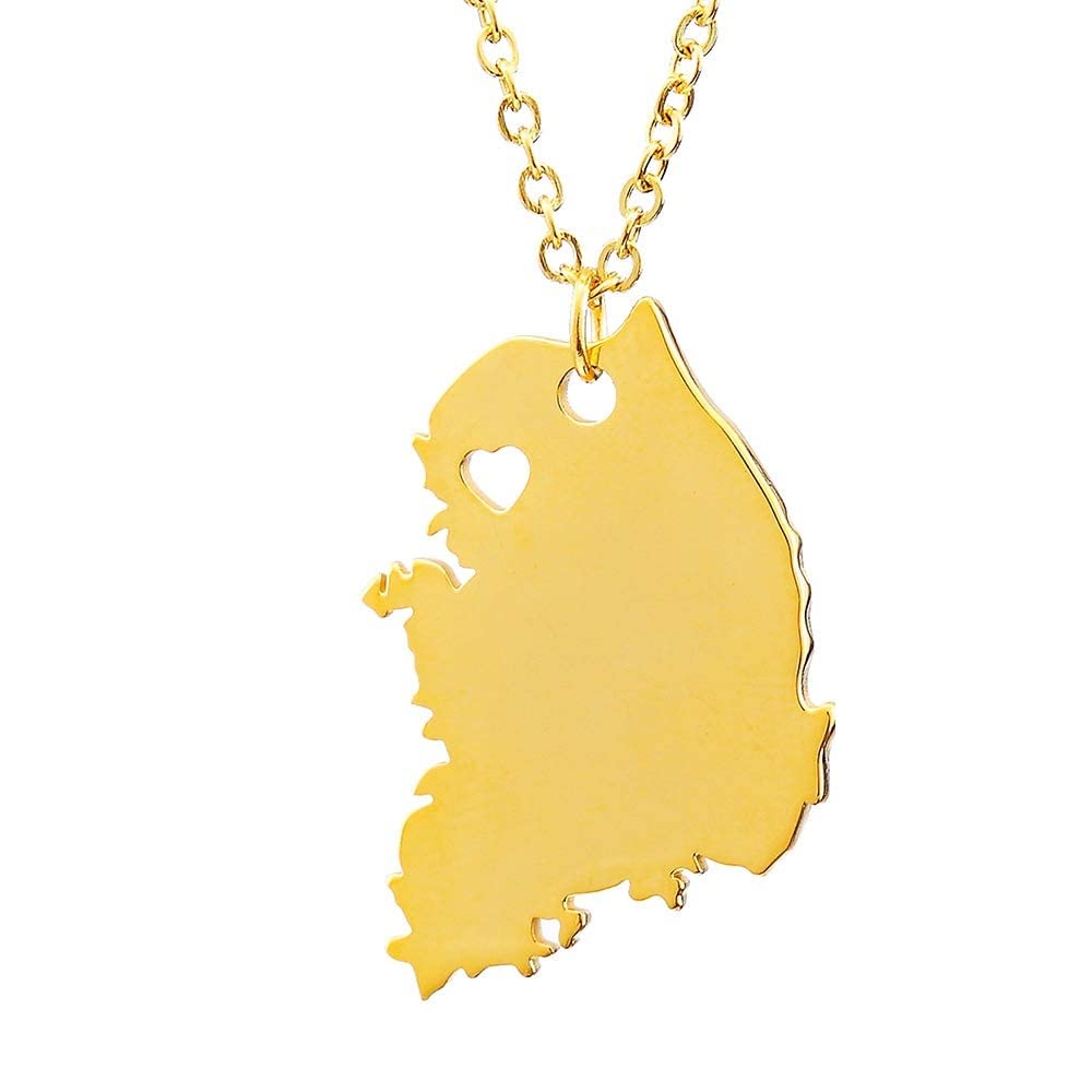 Stainless Steel Korean Map Pendant Necklace with Flag Charm - Gold South Korea Jewelry for Women | Perfect for Travel Lovers, Korean Culture Enthusiasts & Gift Giving