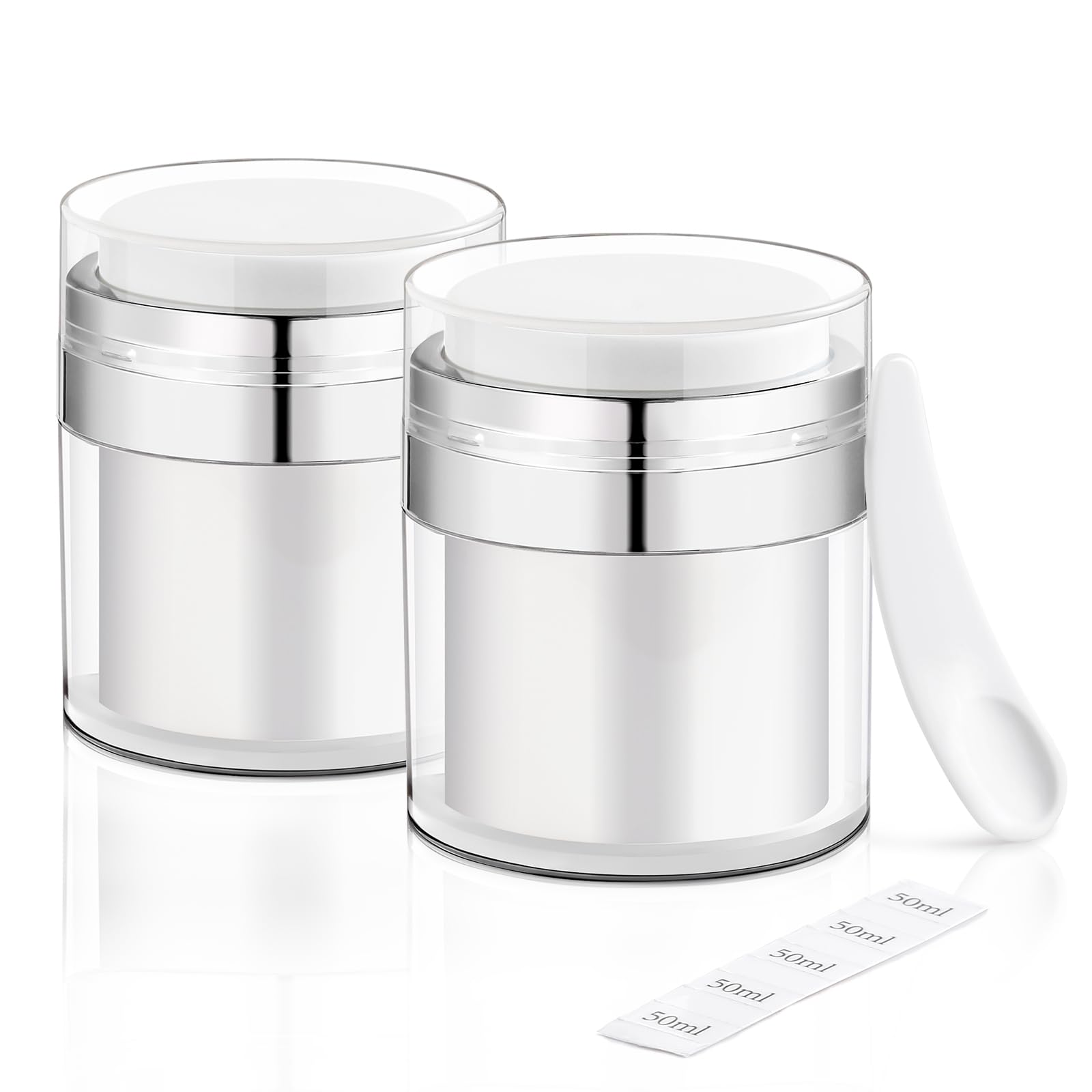 YOCASII 2PCS 1.7 Oz Airless Pump Bottles - Refillable Acrylic Moisturizer Jars for Skincare Creams & Lotions | Leakproof Travel Cosmetic Containers for Face Serums, Body Creams & Beauty Products