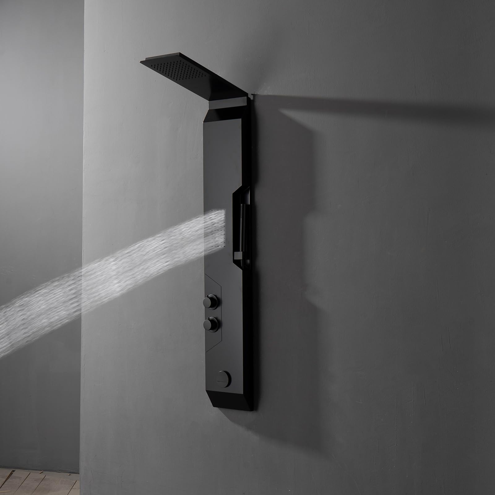 BWE Matte Black 304 Stainless Steel Shower Panel Tower System - Rainfall Shower Head, Body Jets & Handheld Spray - Modern Multi-Function Bathroom Upgrade for Spa-Like Experience at Home