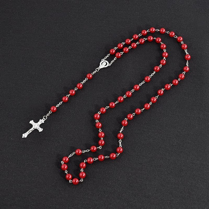 Mimir Eco Rosary Necklace - Handmade Pearl Cross Pendant for Women | Religious Jewelry Gift
