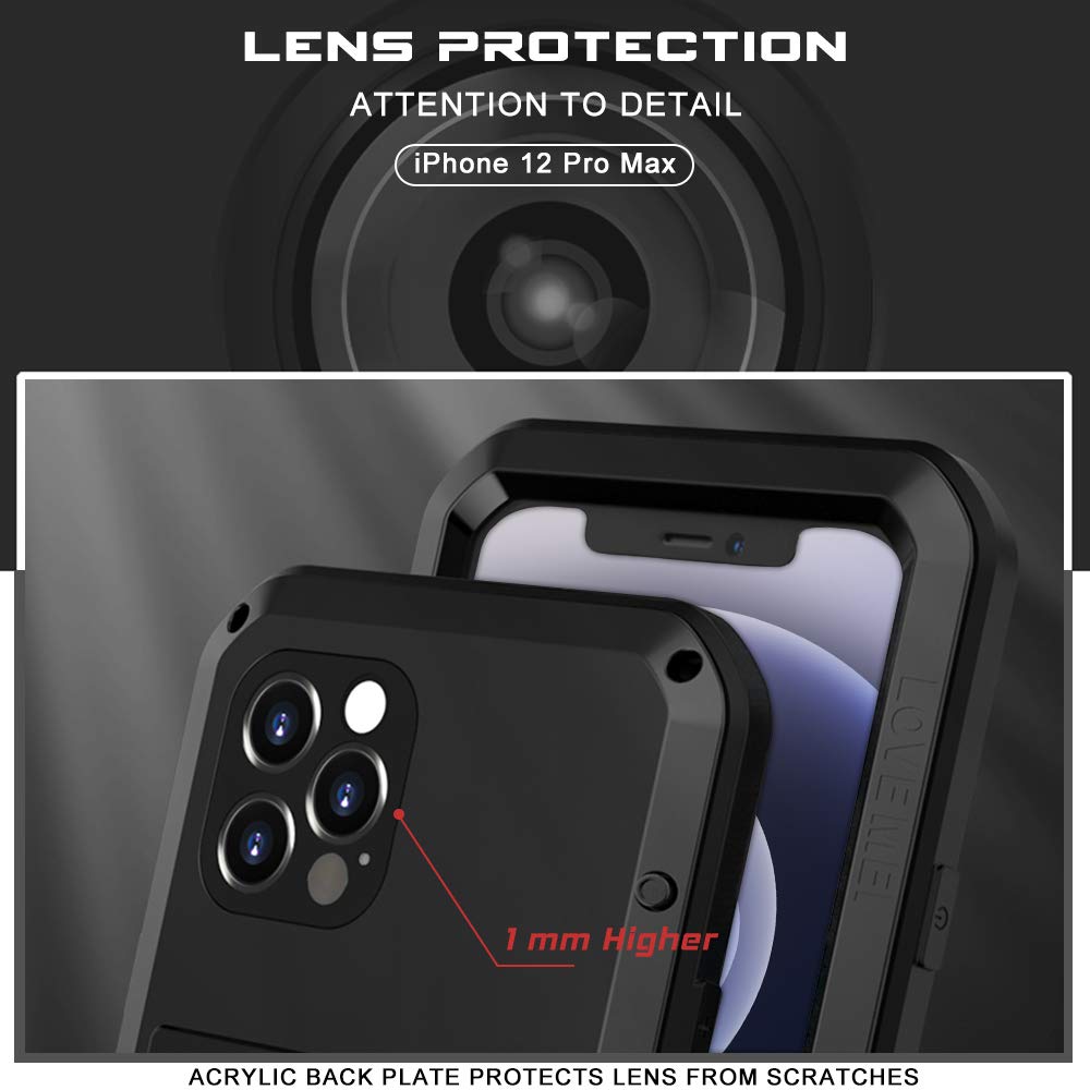 Shockproof iPhone 12 Pro Max Case with Aluminum Frame & Gorilla Glass - Heavy Duty Protective Cover for iPhone 12 Pro Max 6.7