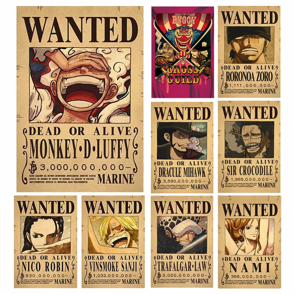 One Piece Bounty Wanted Sticker Posters - Anime Wall Decor for Bedroom, Office & Game Room - Perfect for Fans & Collectors