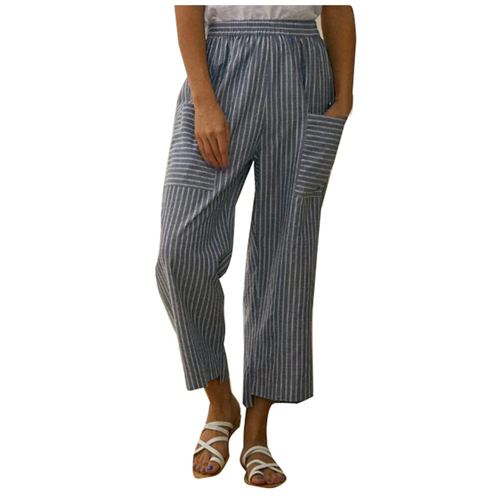 Xiloccer Women's Wide Leg Jogger Pants with Pockets - Elastic Waist Casual Work Pants, Cropped Capri Trousers for Office, Lounge & Travel | Comfortable Baggy Workwear for Everyday Wear