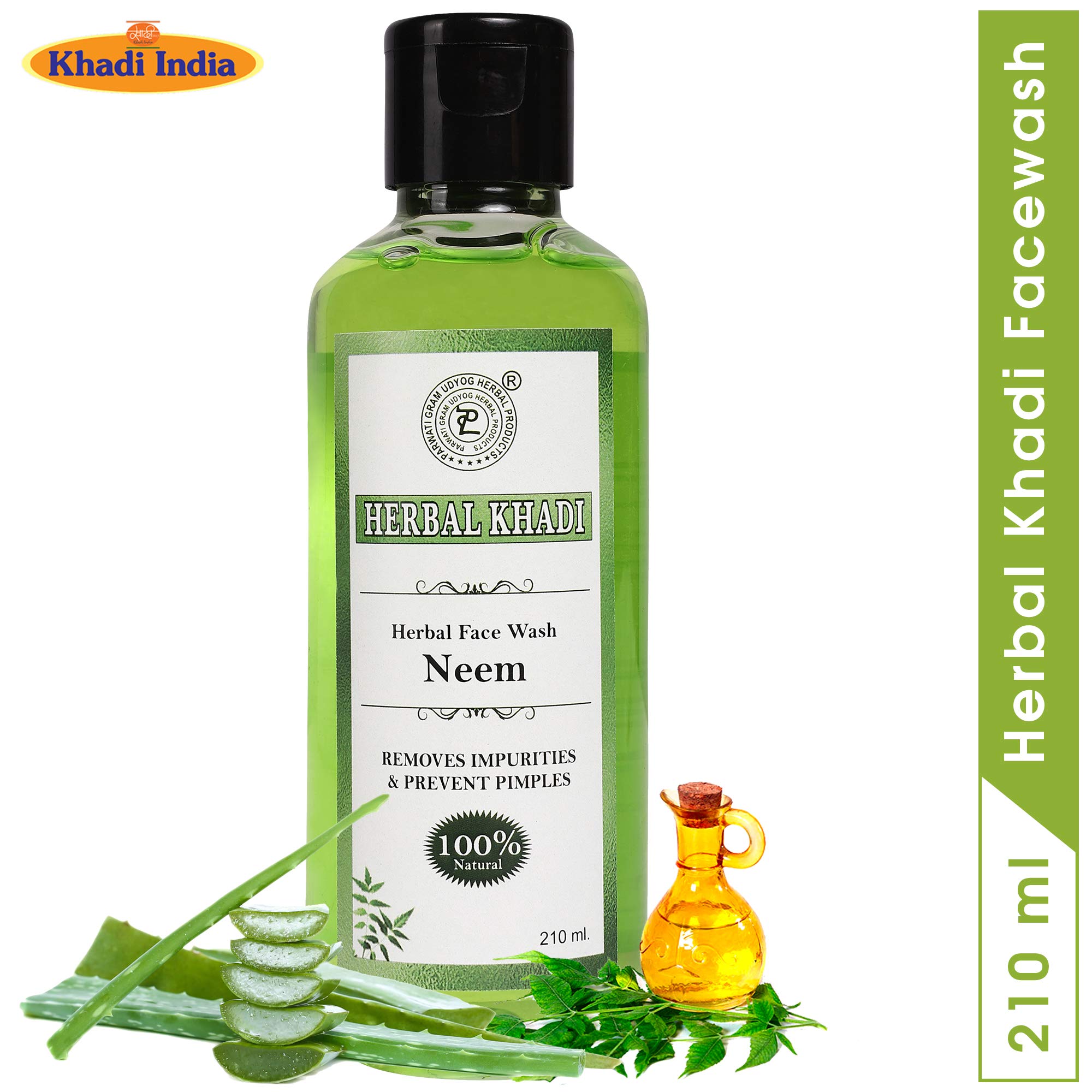 Khadi Neem & Tea Tree Natural Face Wash for Oily Skin - Purifying & Anti-Acne Formula with Aloe Vera & Tea Tree Oil Extract (210ml) - Gentle Cleanser for Men & Women - Perfect for Daily Skincare Routine & Acne-Prone Skin