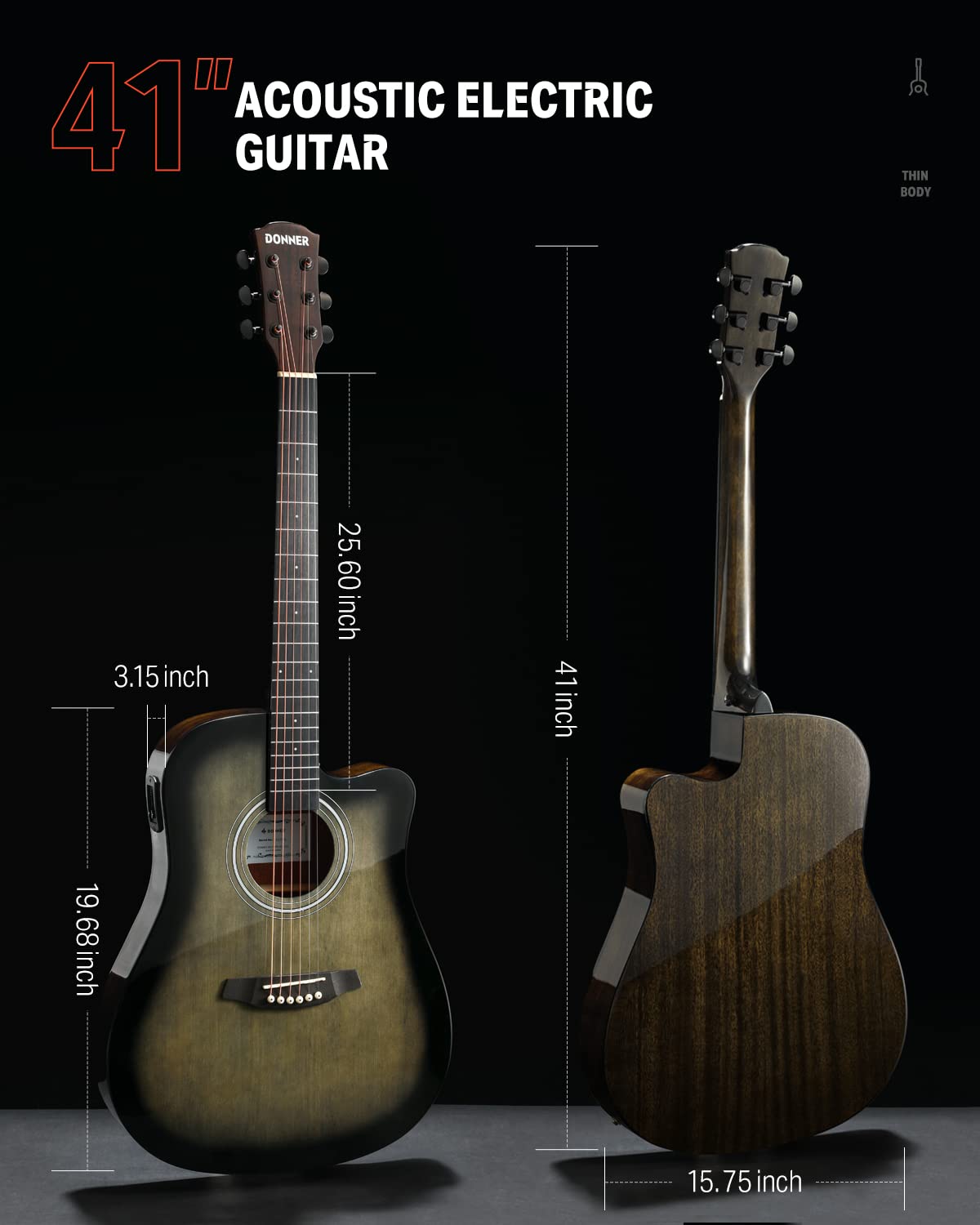 Donner 41-Inch Acoustic Electric Guitar Kit for Beginners & Intermediate Players - Includes Amplifier, Capo, Picks, Tuner, Strings & Strap - Perfect for Home Practice, Live Performances & Music Lessons