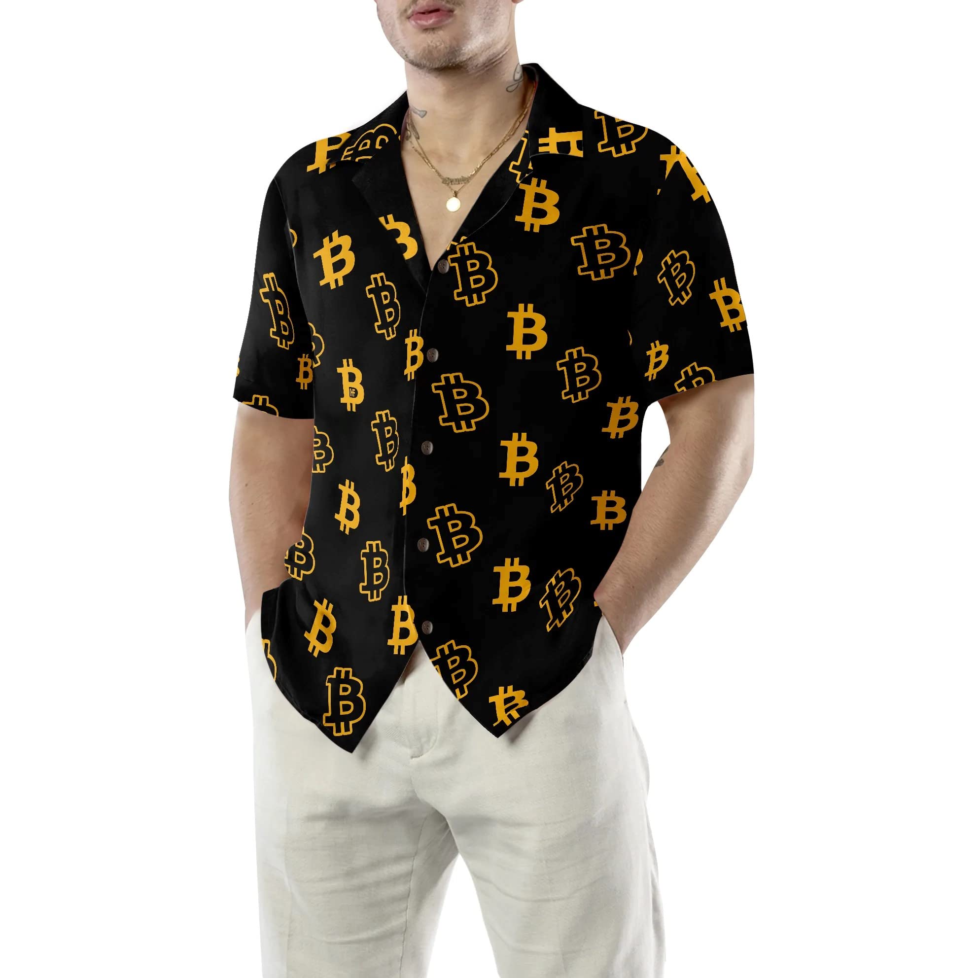 HYPERFAVOR Bitcoin T-Shirts for Men - Casual Short-Sleeve Crypto Graphic Tee - Bitcoin Hawaiian Shirt Gift Set for Bitcoin Lovers - Perfect for Crypto Conferences, Beach Parties & Casual Wear