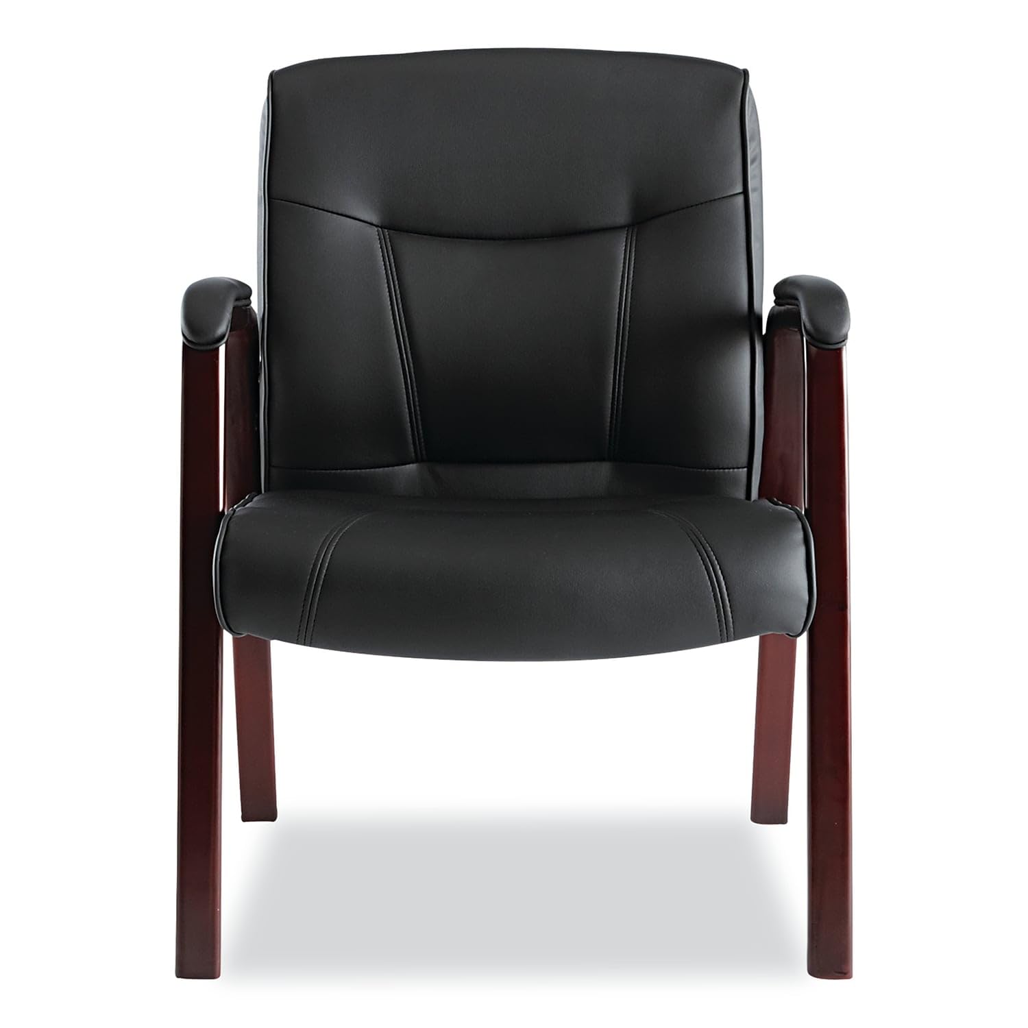 Alera MA43ALS10M Madaris Series Leather Guest Chair with Wood Trim - 4-Leg Office Chair in Black/Mahogany for Reception, Conference Rooms & Home Offices