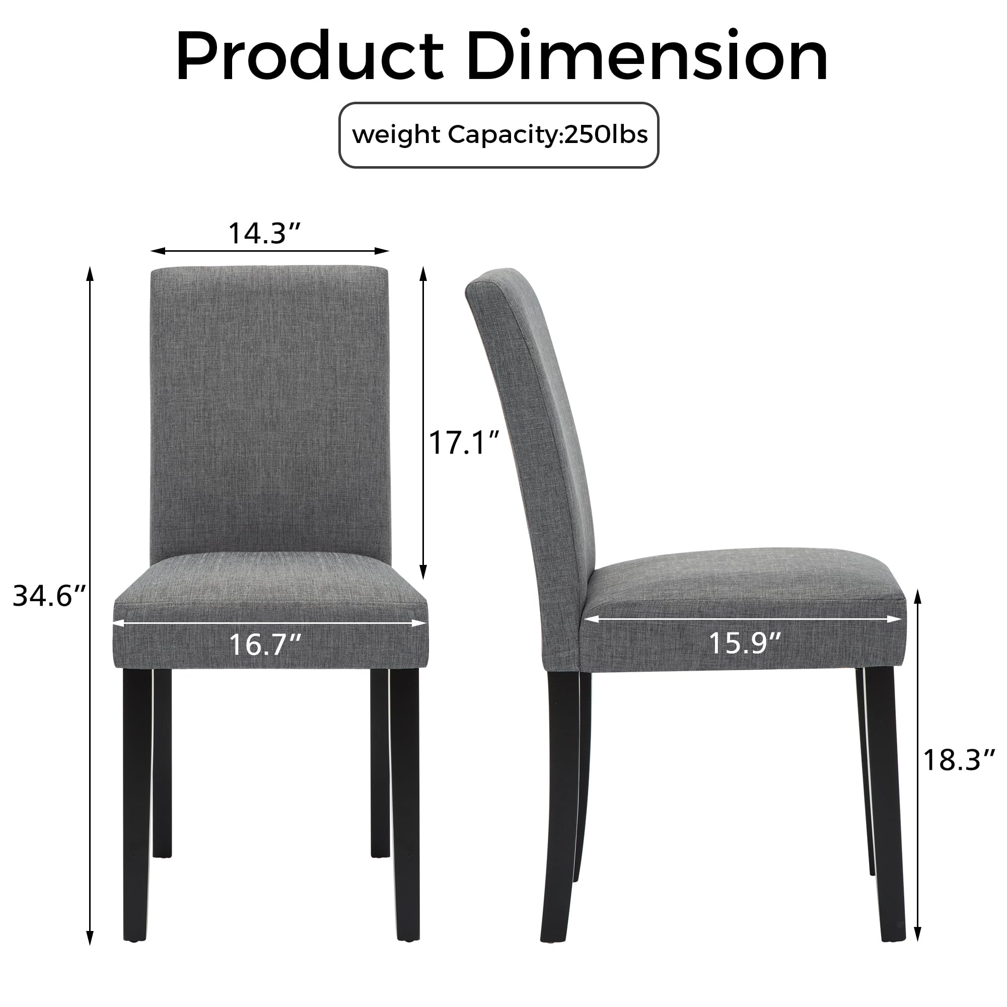 2 Pack Modern Fabric Upholstered Dining Chairs - Elegant Gray Dining Room Chairs Set with Sturdy Frame for Kitchen, Dining Room & Home Decor