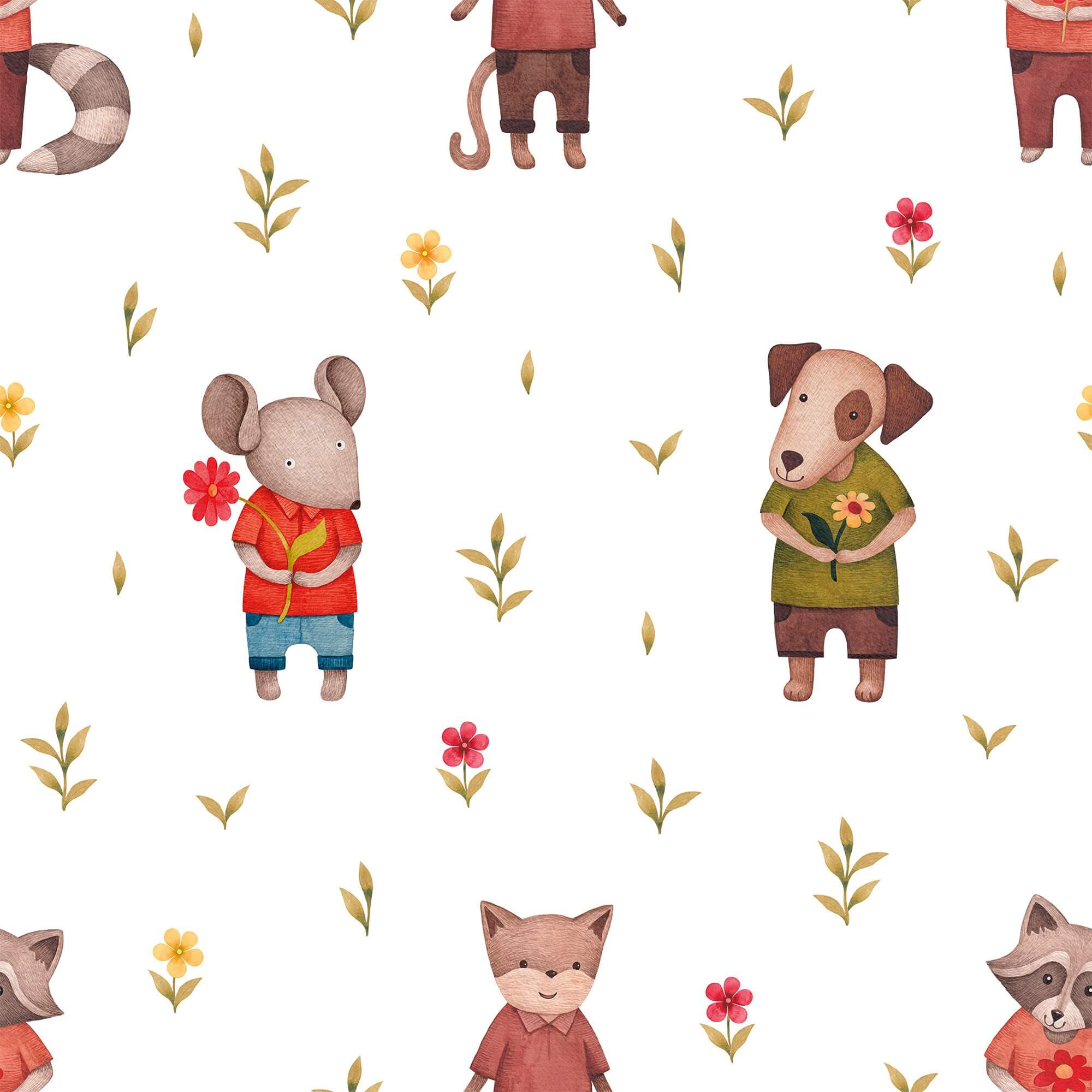 Green and Red Animals Children's Peel and Stick Removable Wallpaper 0340 - Fun Nursery Decor for Kids' Rooms & Play Areas