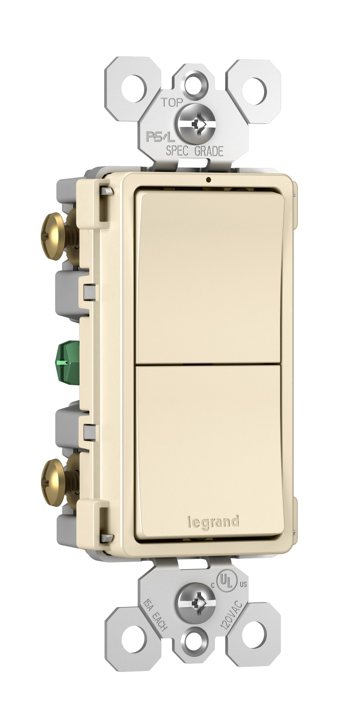Legrand Radiant 15 Amp Rocker Light Switch - 2 Single-Pole Switches in Light Almond (Pack of 2) - Perfect for Home Lighting Control in Bedrooms, Living Rooms & Hallways