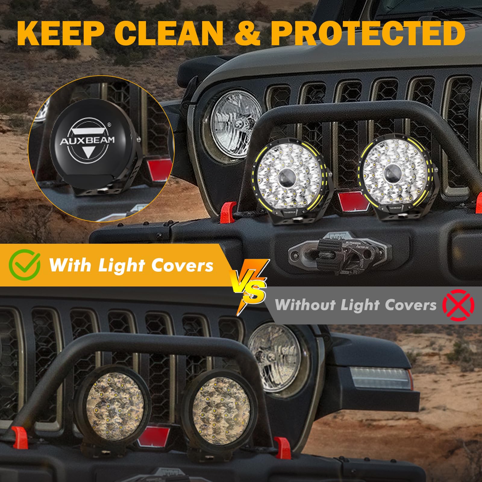 Auxbeam 9 Inch Black Round Light Covers with Logo - Compatible with 9
