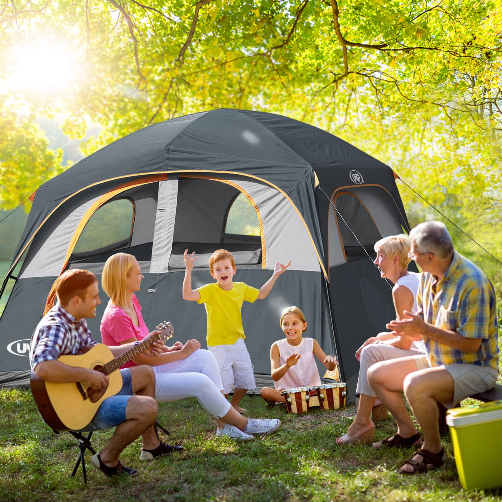 UNP 6-Person Waterproof Windproof Family Camping Tent - Easy Setup Double Layer Design with 1 Mesh Door & 5 Large Windows (10'x9'x78