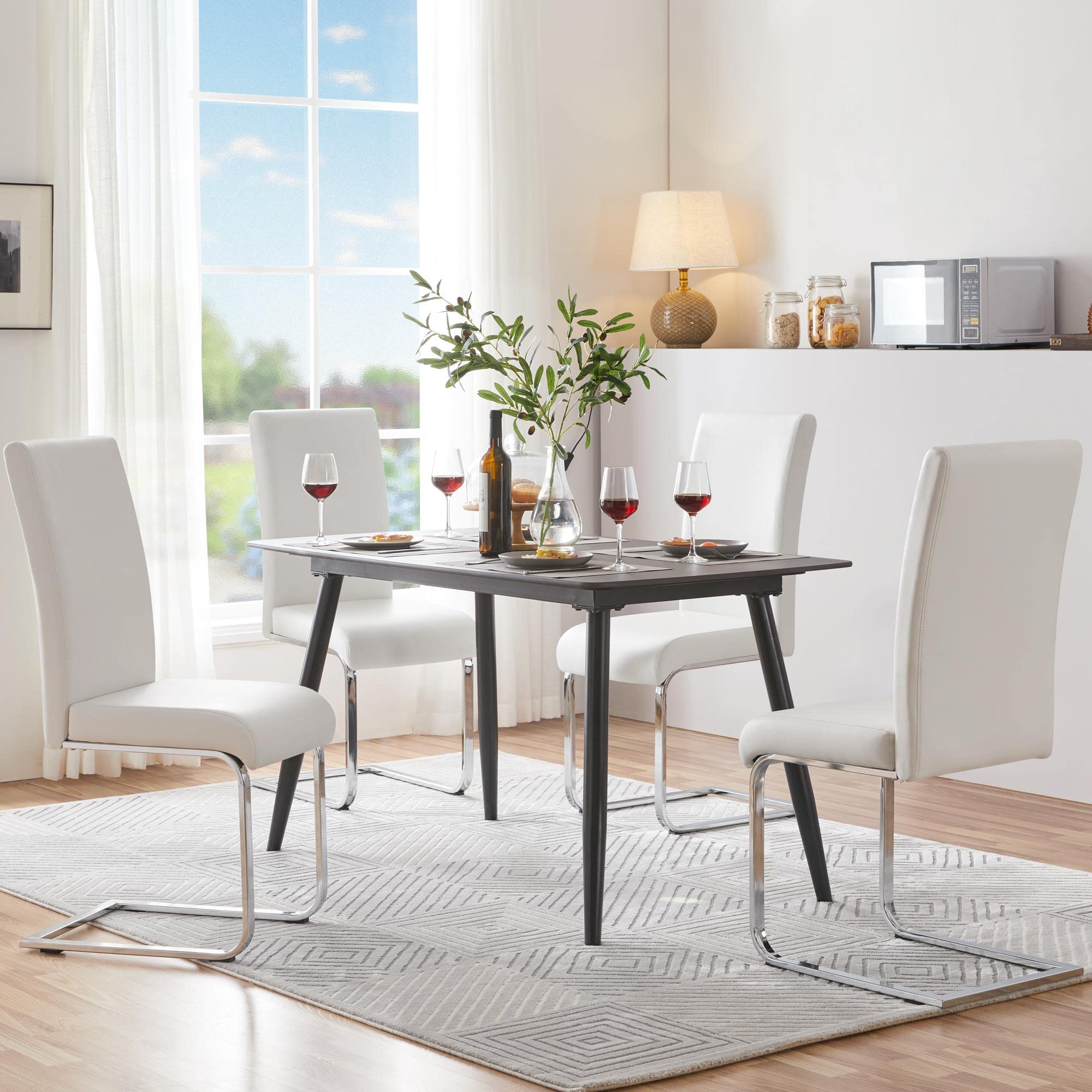 Topeakmart 4-Piece Modern White Leather Upholstered Dining Chairs Set - Armless High Back Kitchen & Living Room Side Chairs with Metal Legs - Perfect for Small Spaces, Breakfast Nooks & Contemporary Dining Areas