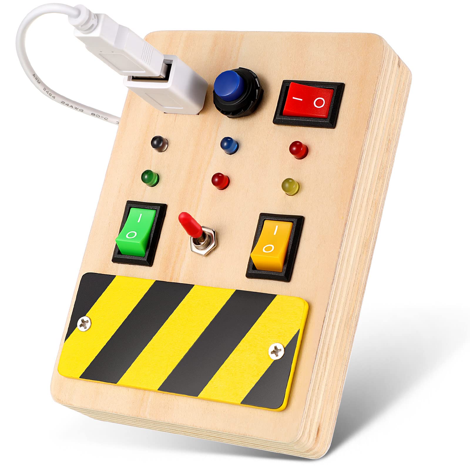 Charniol Montessori Busy Board - Wooden Sensory Toy with LED Lights & Buttons, Educational Travel Fidget Toy for Toddlers | Perfect Stocking Stuffer & Birthday Gift for Boys & Girls | Great for Airplane Travel, Car Rides & Sensory Play