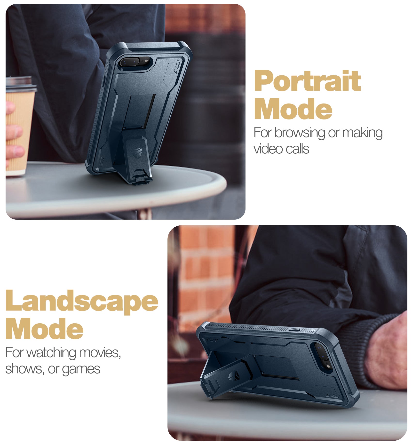 Dexnor Heavy Duty Shockproof Rugged Case for iPhone 8 Plus/7 Plus with Screen Protector, Full Body Bumper & Kickstand - Perfect for Outdoor Activities, Work & Travel Protection