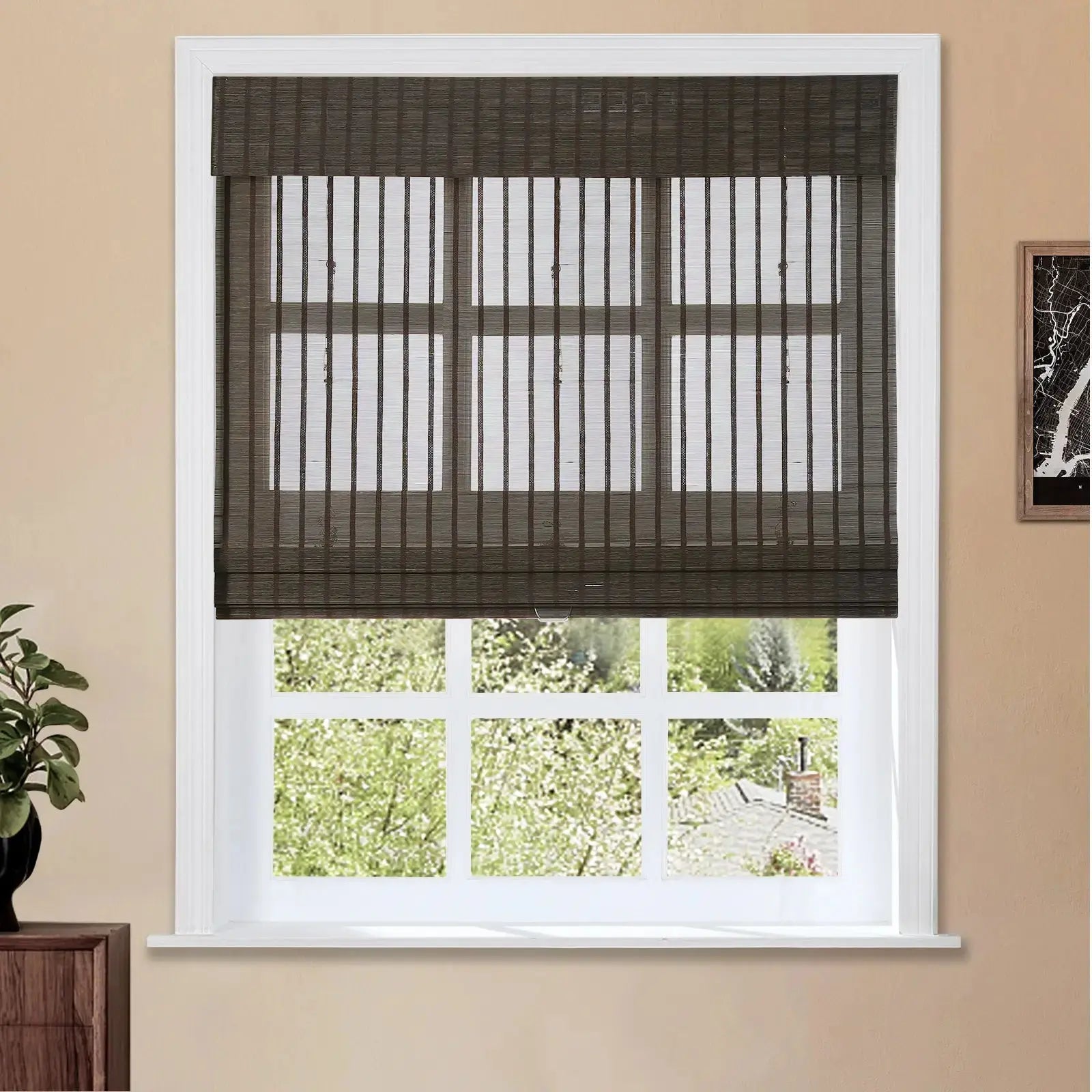 Sybil Bamboo Roman Shade Cord Lift - Natural Wood Window Blinds for Home & Office - Perfect for Living Room, Bedroom, and Kitchen Privacy