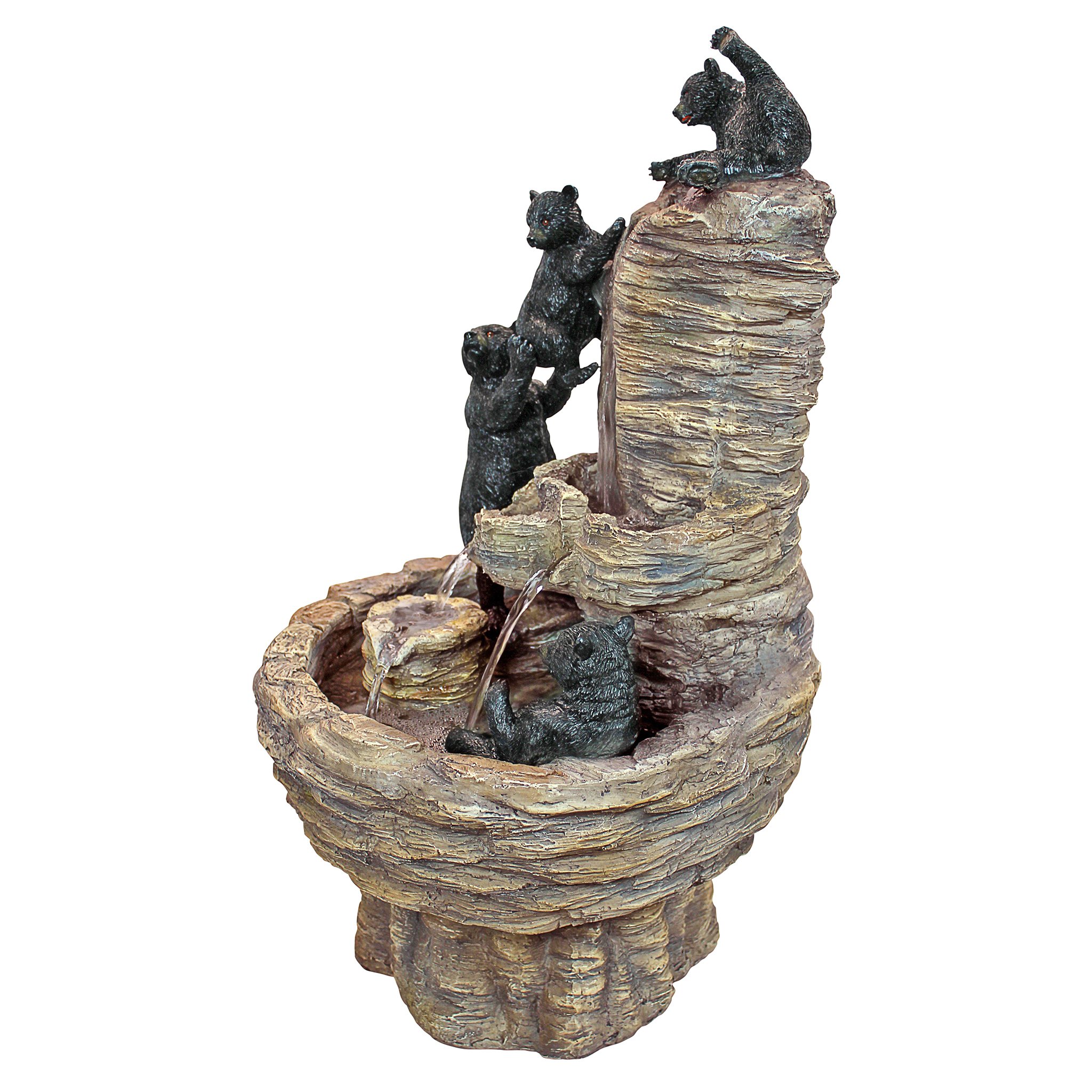 Rocky Mountain Splash Black Bears Outdoor Garden Water Fountain - Natural Stone Decorative Water Feature for Patio, Yard, and Garden Landscaping
