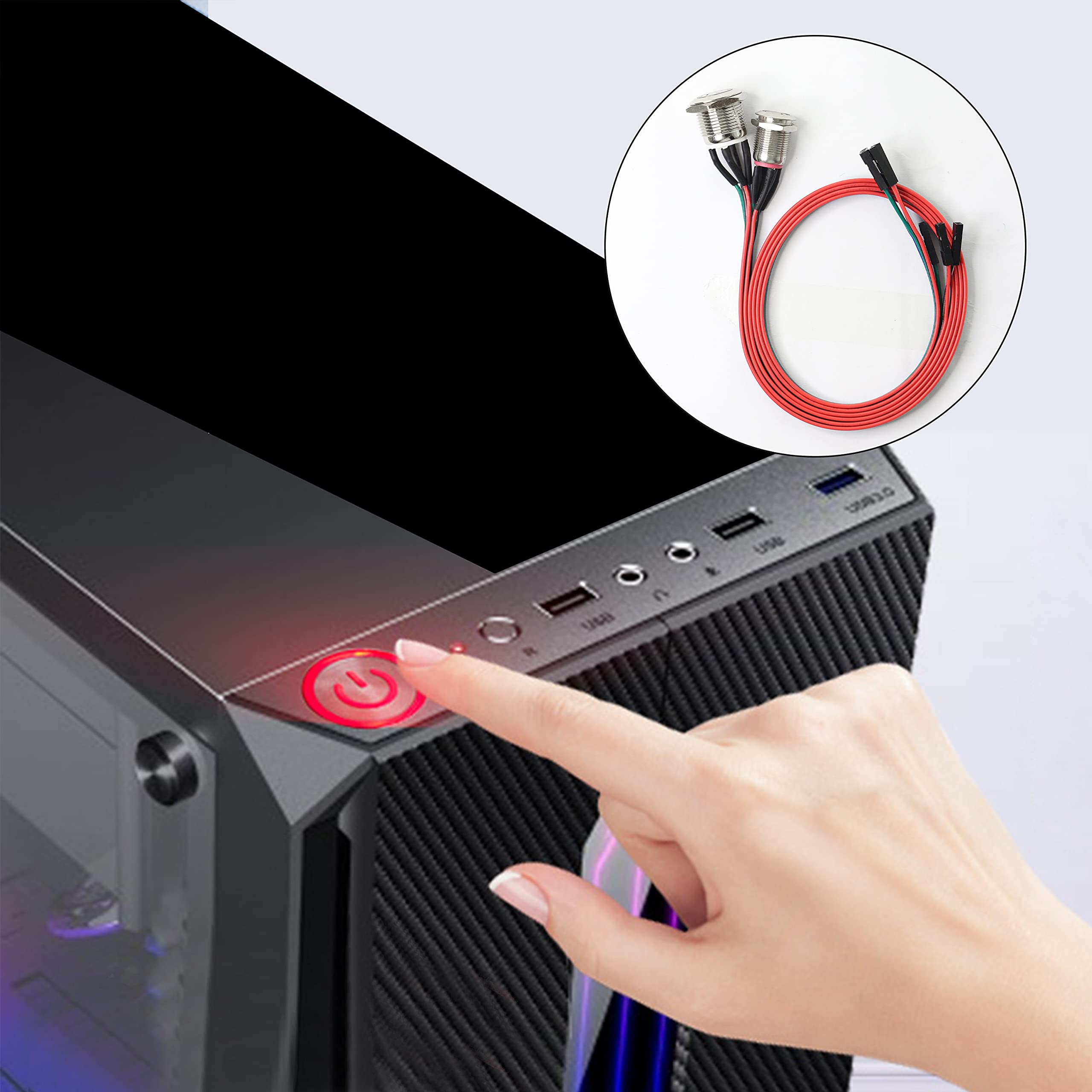 XMSJSIY 12mm Metal ATX Power Switch Button with LED - 60cm PC Case Cable for DIY Computer Builds, On/Off Control for ATX Power Supply - Perfect for Gaming Rigs, Workstations & Custom PC Setups