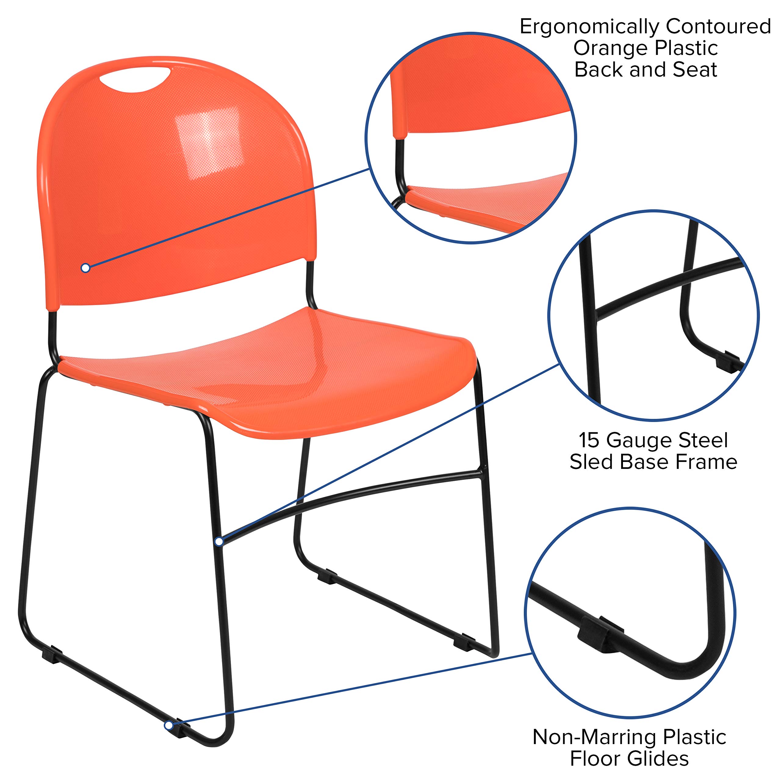 EMMA + OLIVER Orange Ultra-Compact Stackable School Chair - Space-Saving Office Guest Chair & Student Desk Chair for Classrooms, Dorm Rooms, and Small Spaces