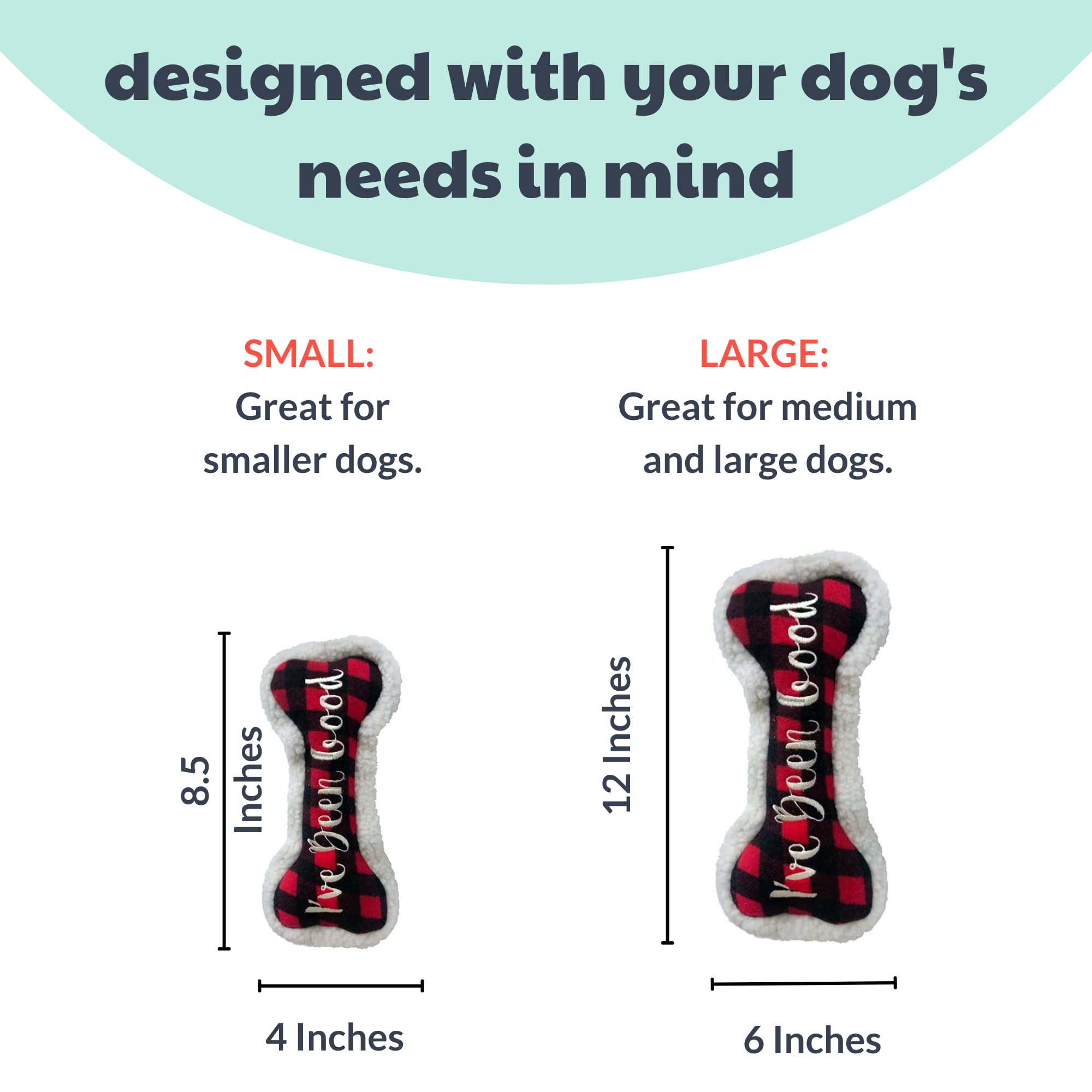 Huxley & Kent Squeaky Dog Toy - I've Been Good Bone (Small) | Funny Christmas Holiday Plush Toy for Dogs with Squeaker | Durable & Fun Pet Gift for Playtime, Training & Holiday Celebrations