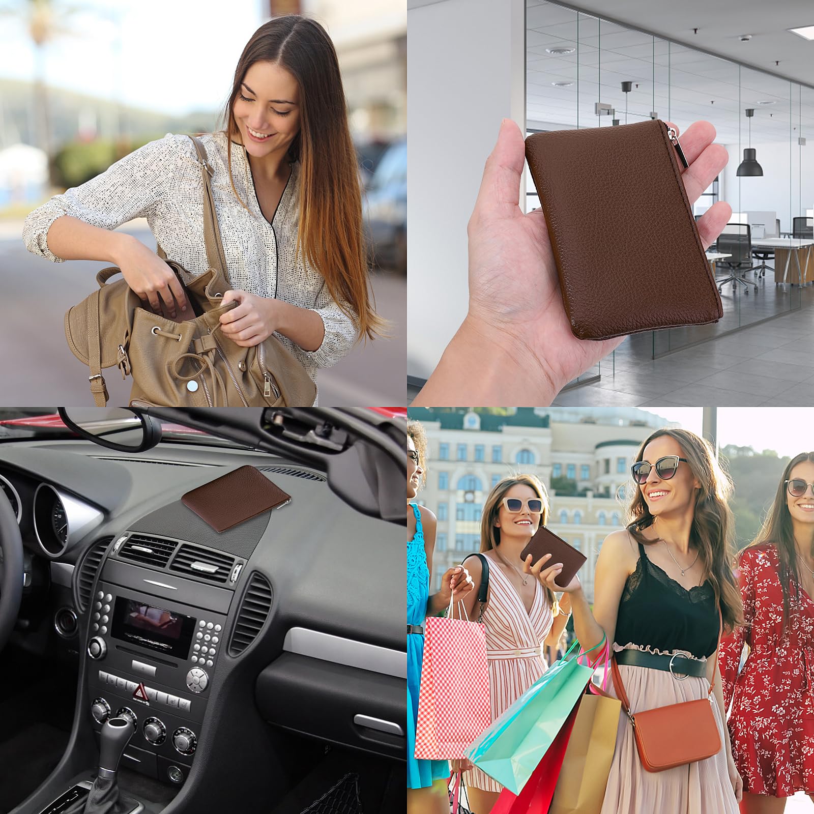 Mini Coin Purse for Women - PU Leather Zipper Wallet with Keychain, Holds Credit Cards, Cash, ID, Keys & Lipstick (Coffee) - Perfect for Travel, Shopping & Everyday Use