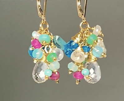 Natural Crystal Quartz Dangle Earrings with Multi Gemstone Cluster - Elegant 7 Stone Jewelry for Women | Perfect for Parties, Weddings & Special Occasions