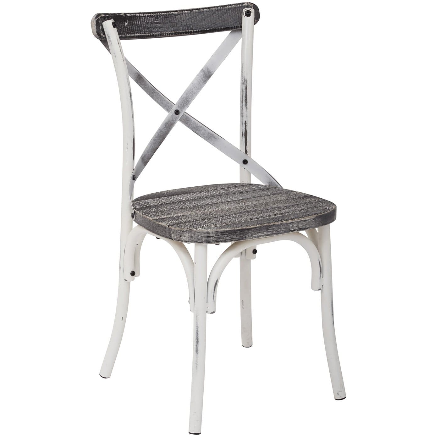 OSP Designs Somerset X Back Antique White Metal Chair with Crazy Horse Seat [SMR424AW C319] - Perfect for Dining Room, Kitchen, and Outdoor Patio Decor