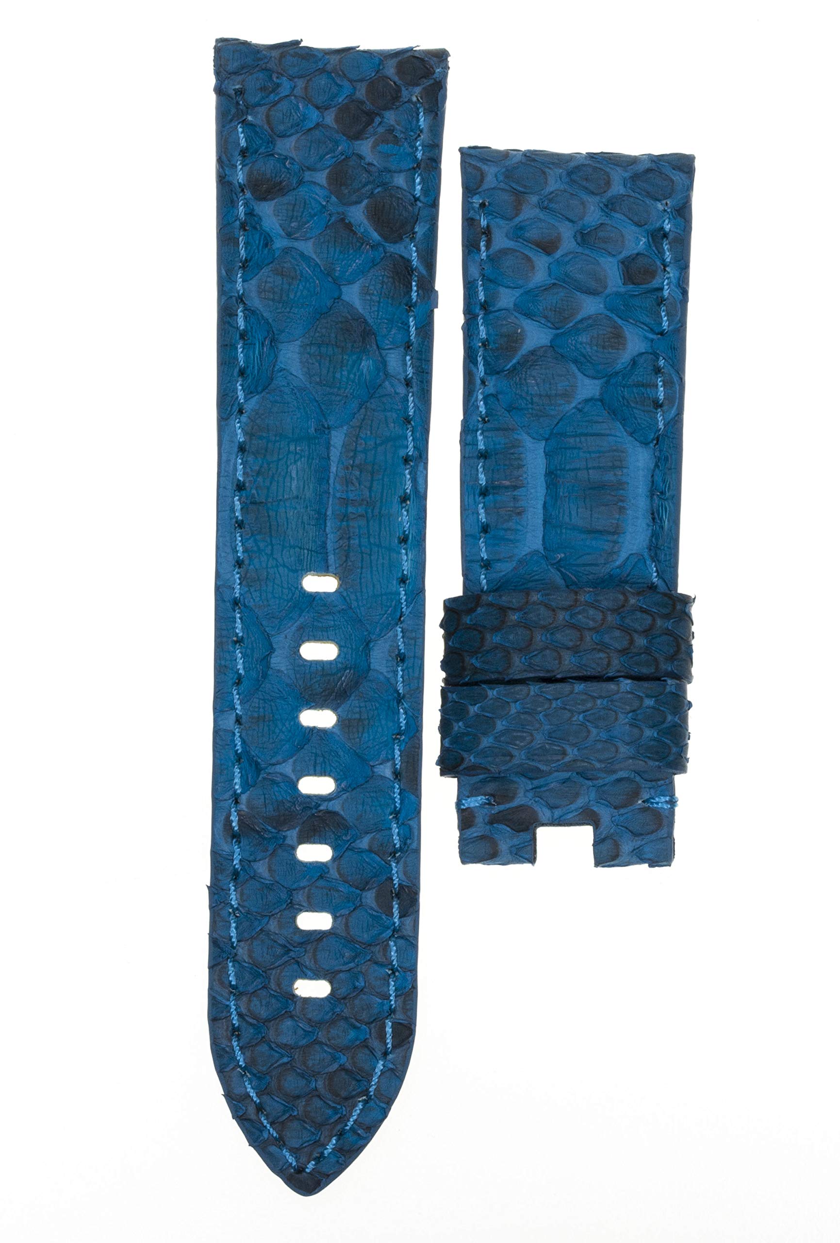 24mm Genuine Python Skin Leather Watch Band - Aqua Blue Deployment Clasp for Panerai Watches | Luxury Replacement Strap for Diving, Dress & Casual Wear