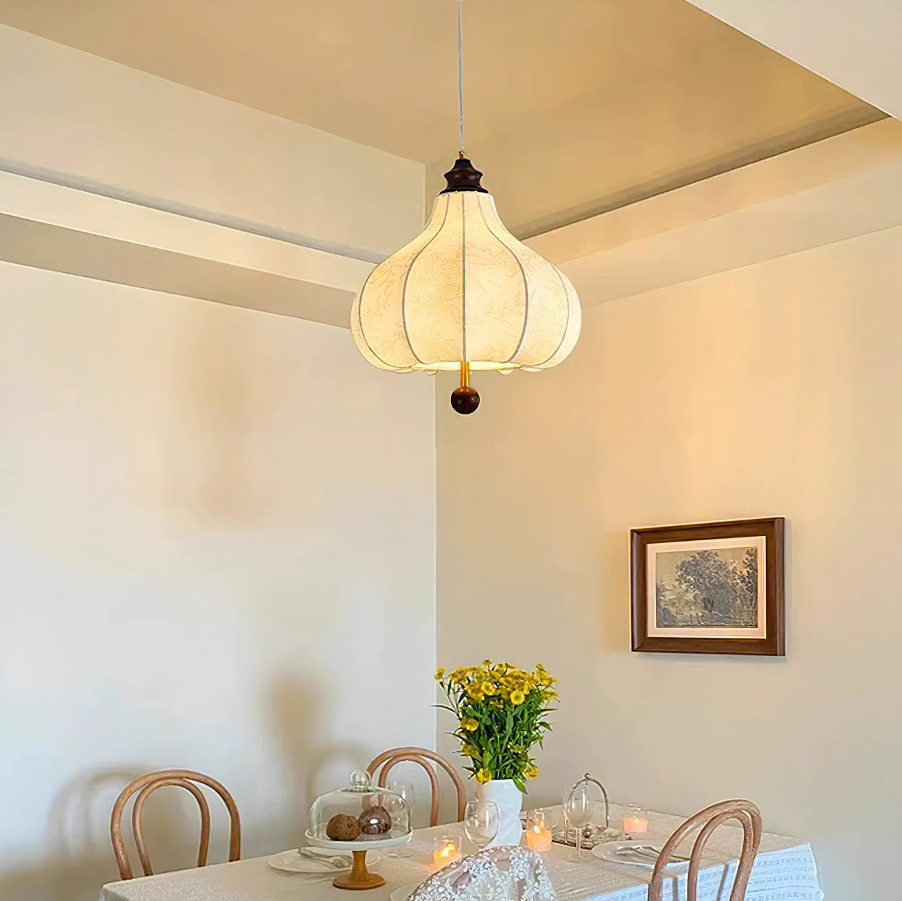 Stylish Chestnut Fabric Pendant Light - Modern Hanging Lamp for Dining Room, Kitchen Island & Bedroom Decor