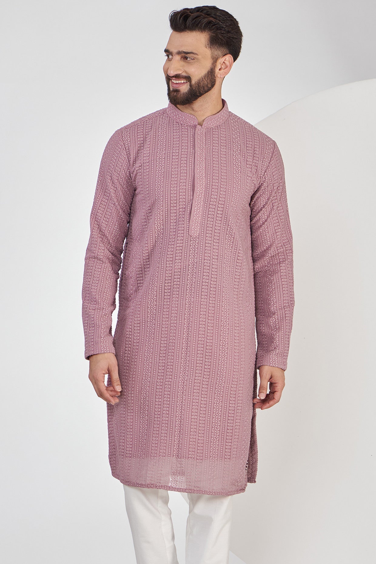 Elegant Mauve Chikankari Kurta for Women - Traditional Indian Embroidered Tunic Top - Perfect for Festivals, Weddings & Casual Wear